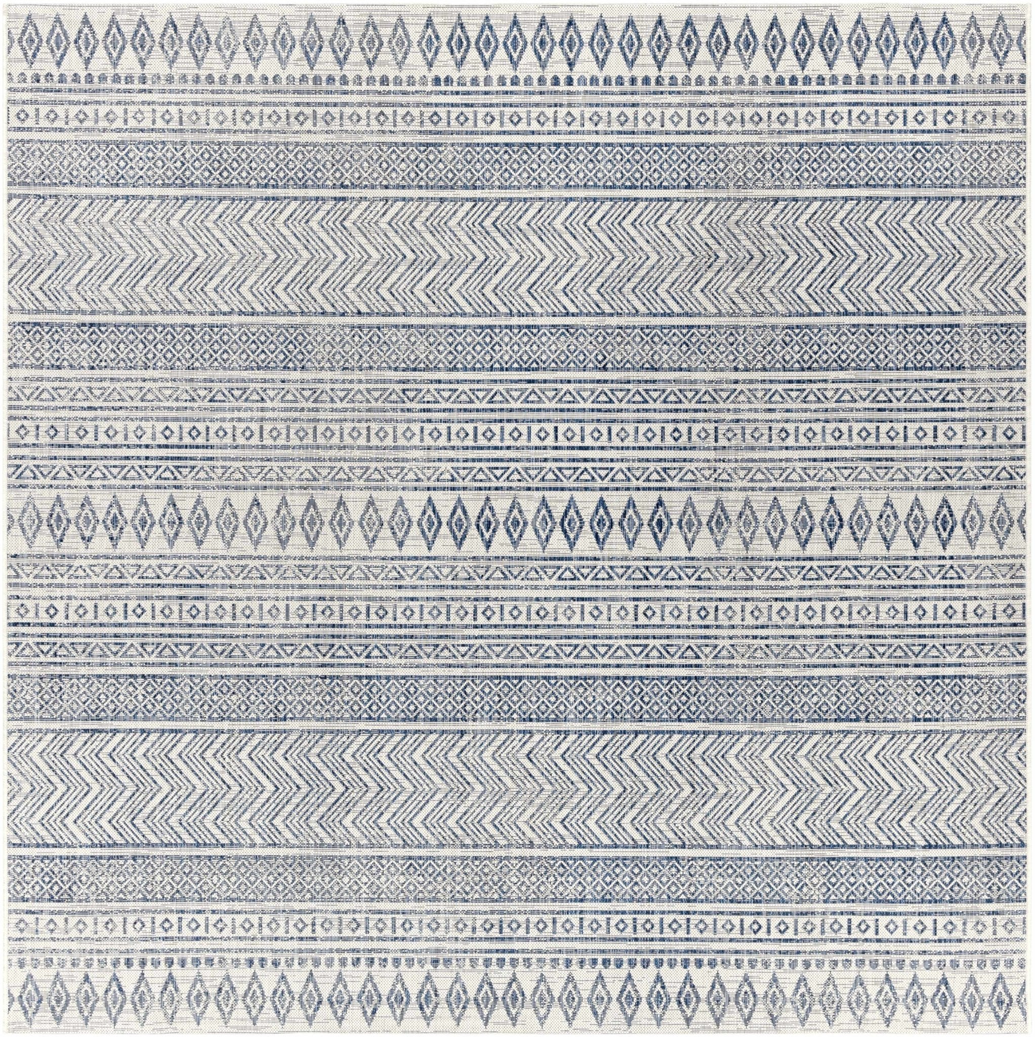 Traditional Contemporary Ivory and Blue Tribal Design Outdoor Area Rug - Image 7