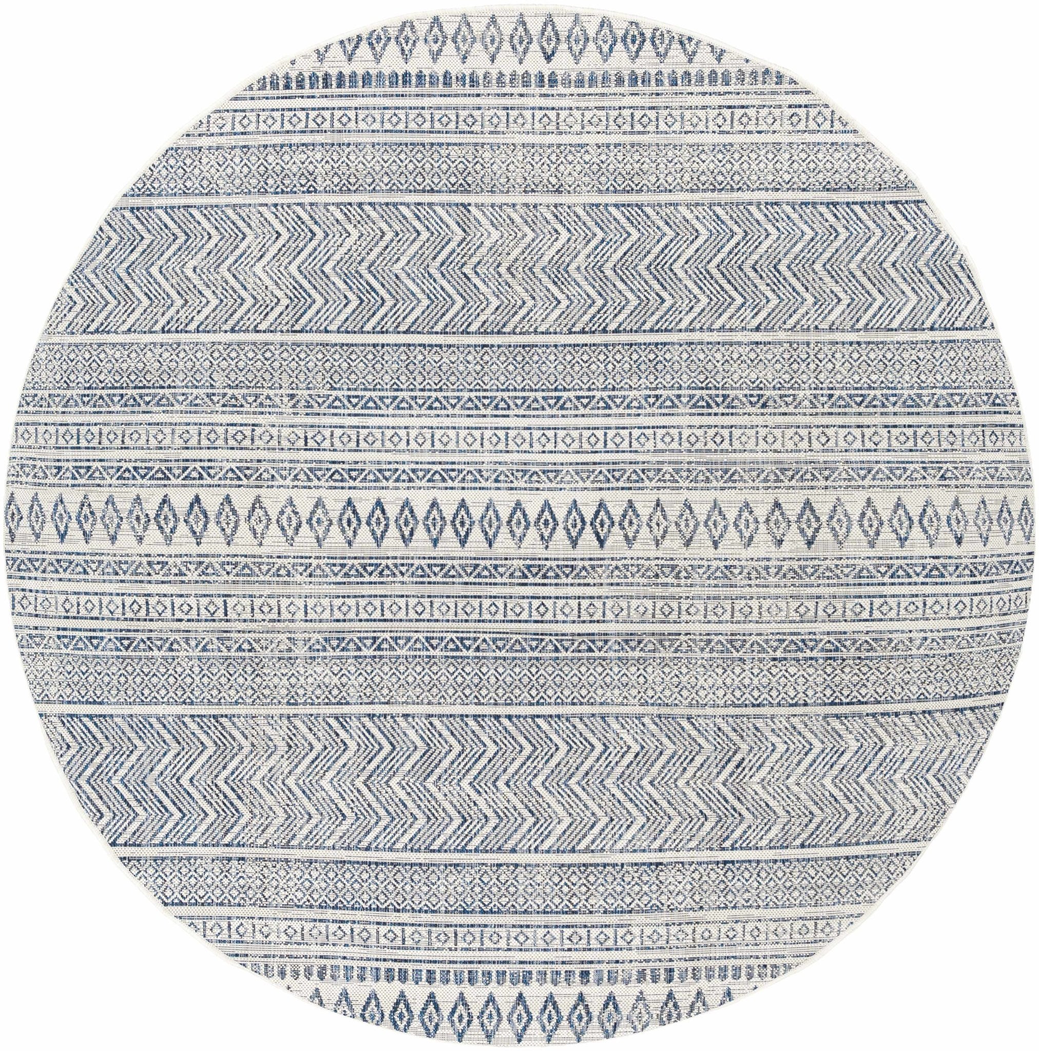 Traditional Contemporary Ivory and Blue Tribal Design Outdoor Area Rug - Image 9