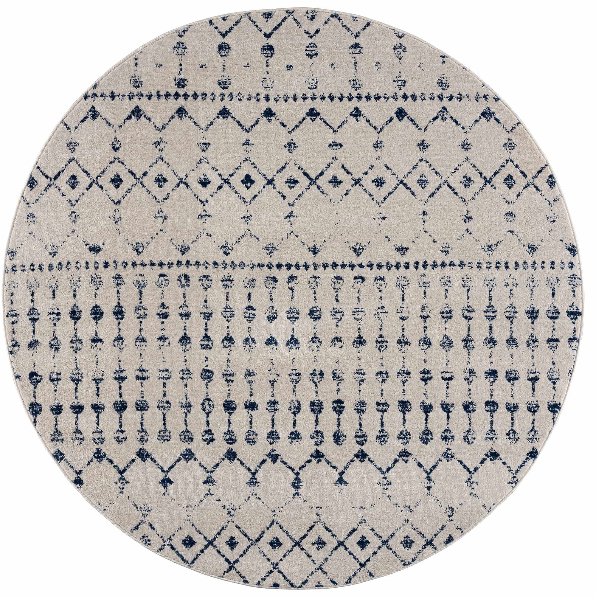 Contemporary Ivory and Blue Tribal Trellis Medium pile Area Rug - Image 6