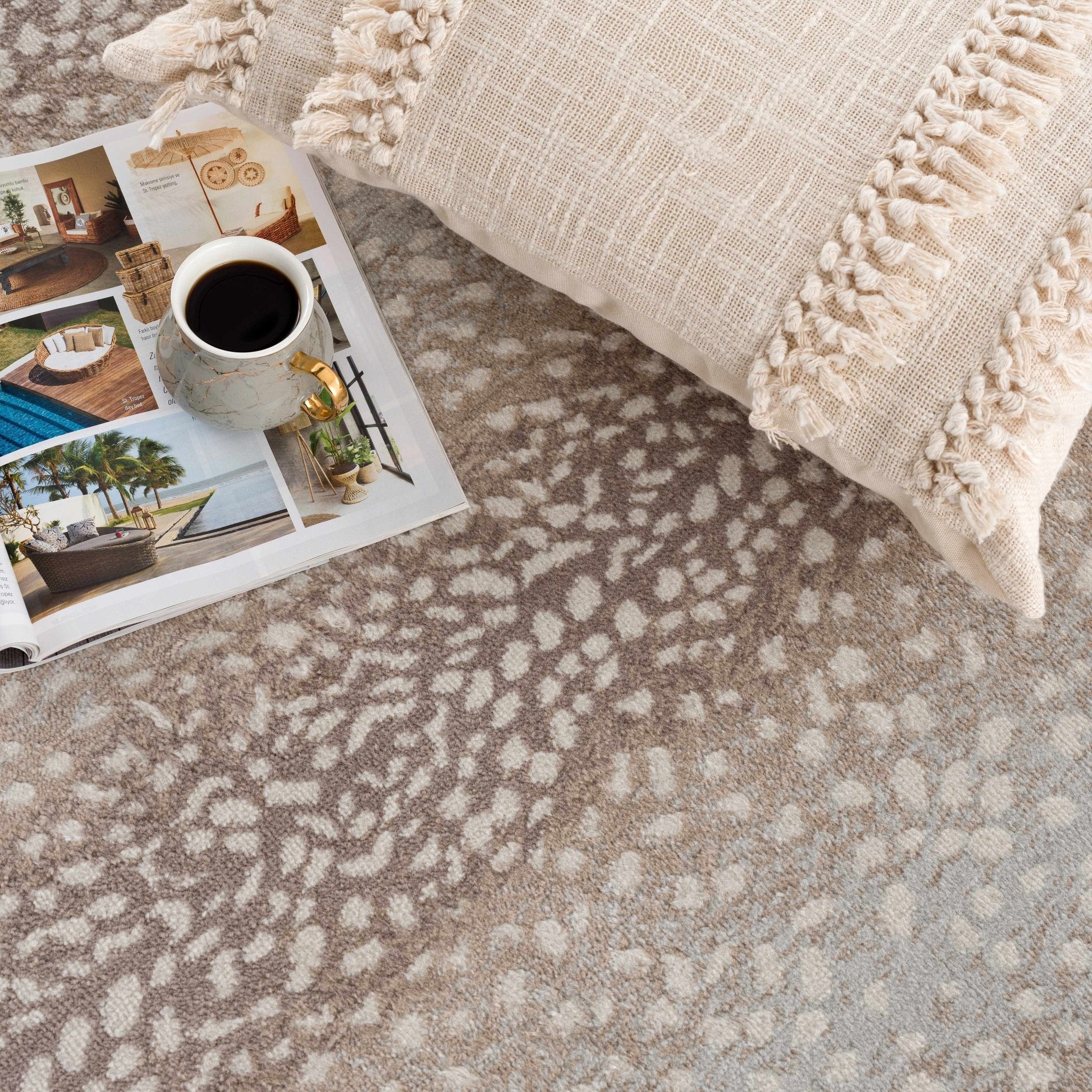 Modern Contemporary Ivory and Brown Leopard Print Medium Pile Area Rug - Image 13