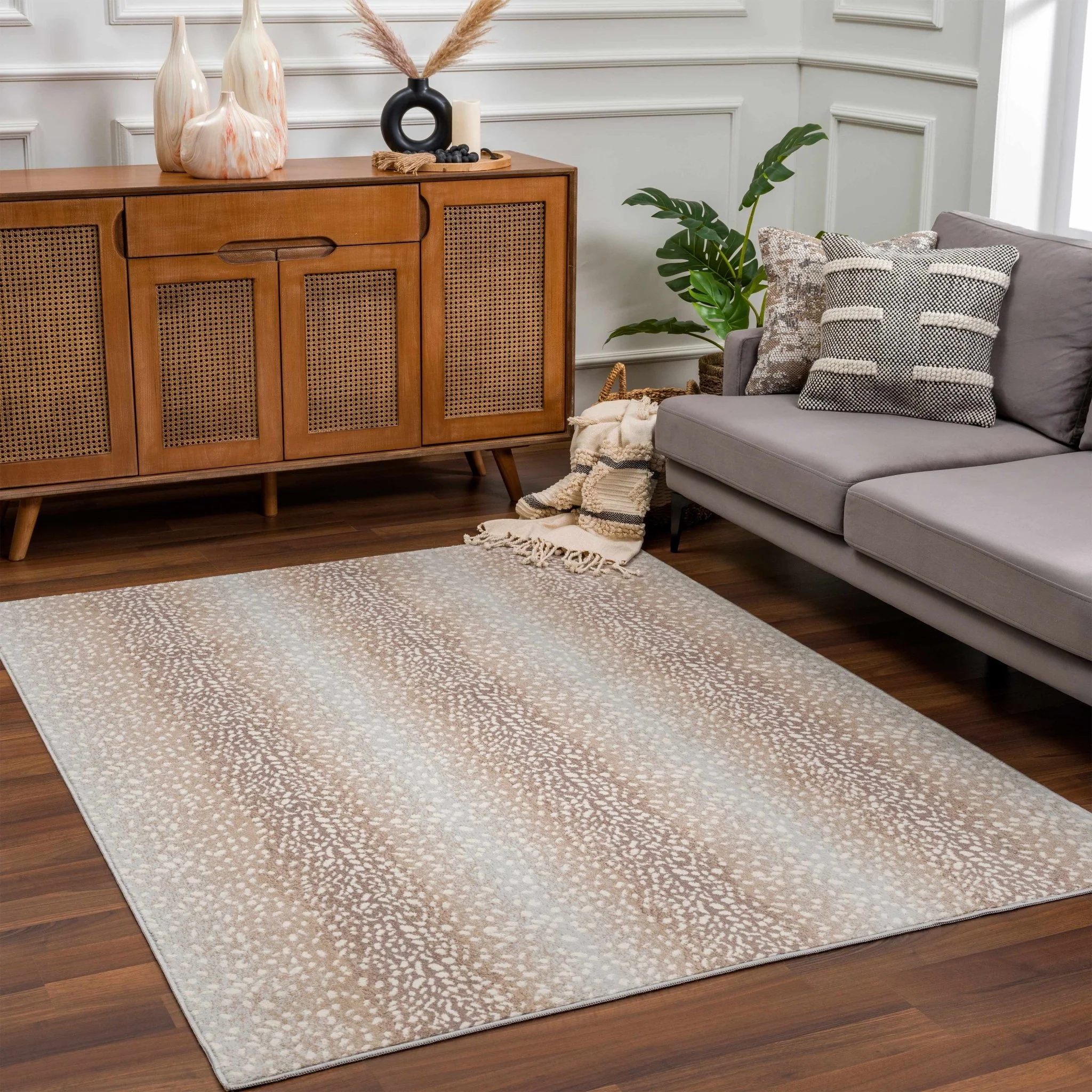 Modern Contemporary Ivory and Brown Leopard Print Medium Pile Area Rug - Image 15