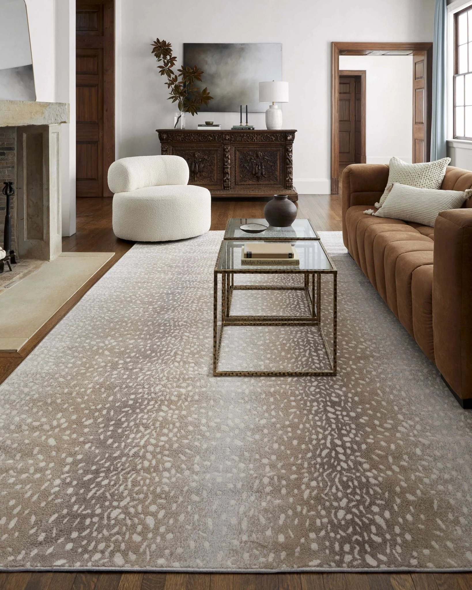 Modern Contemporary Ivory and Brown Leopard Print Medium Pile Area Rug - Image 22