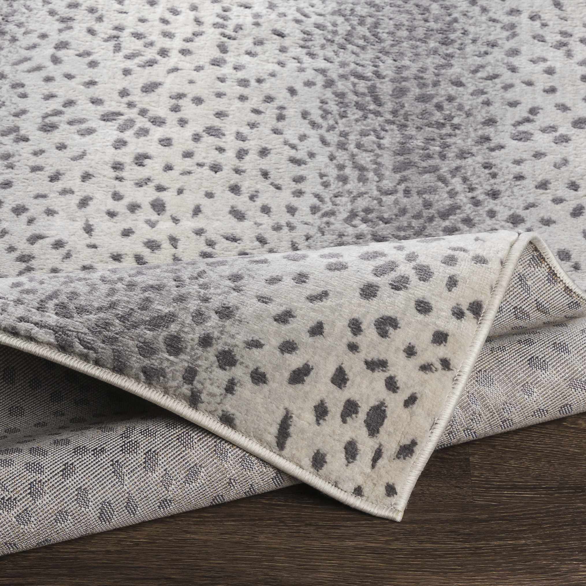 Modern Contemporary Ivory and Charcoal Leopard Print Low Pile Area Rug - Image 3