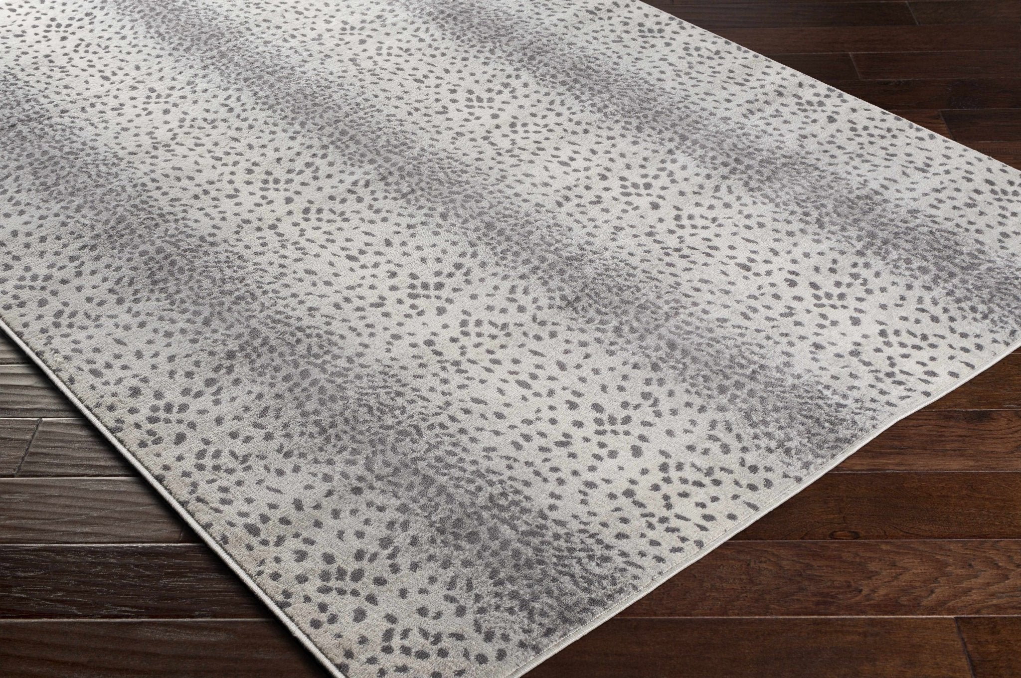 Modern Contemporary Ivory and Charcoal Leopard Print Low Pile Area Rug - Image 4
