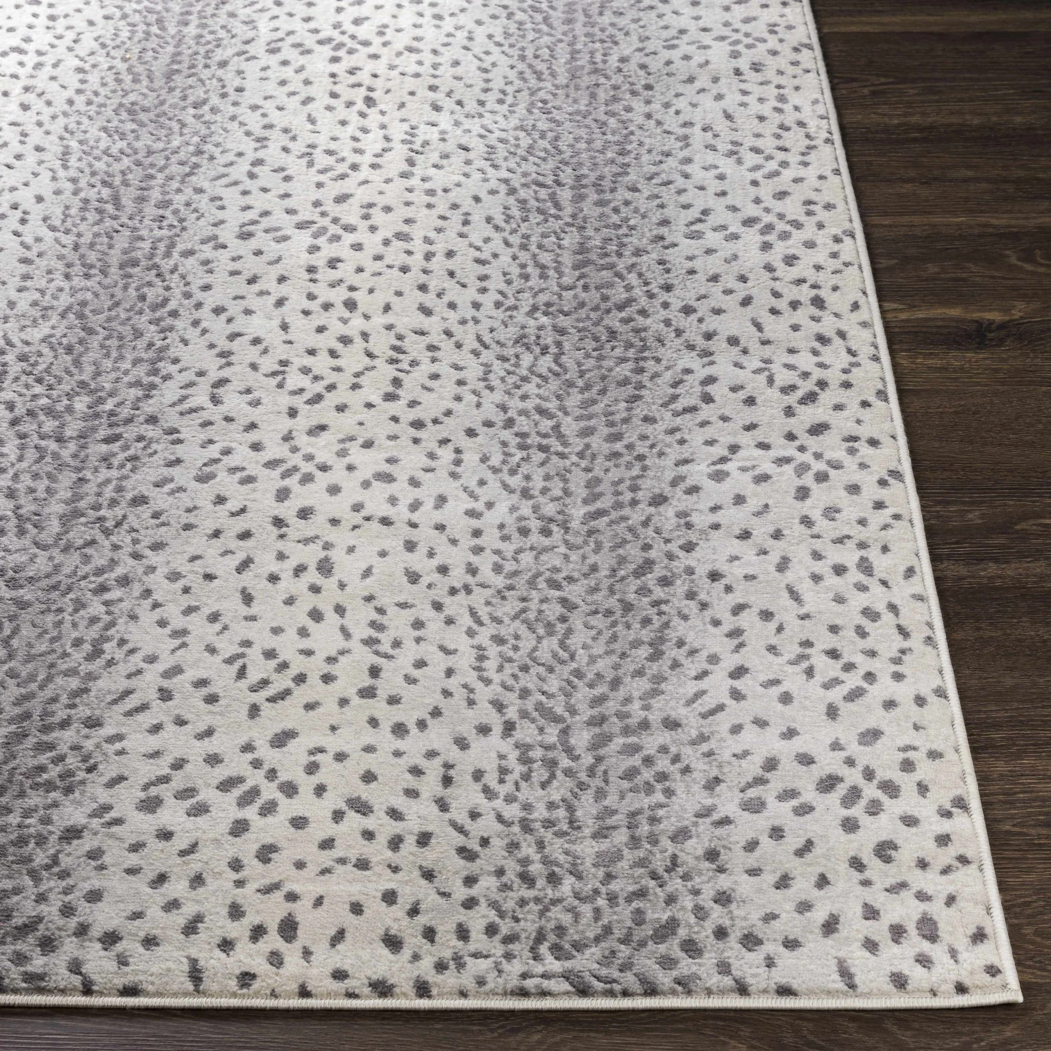 Modern Contemporary Ivory and Charcoal Leopard Print Low Pile Area Rug - Image 5