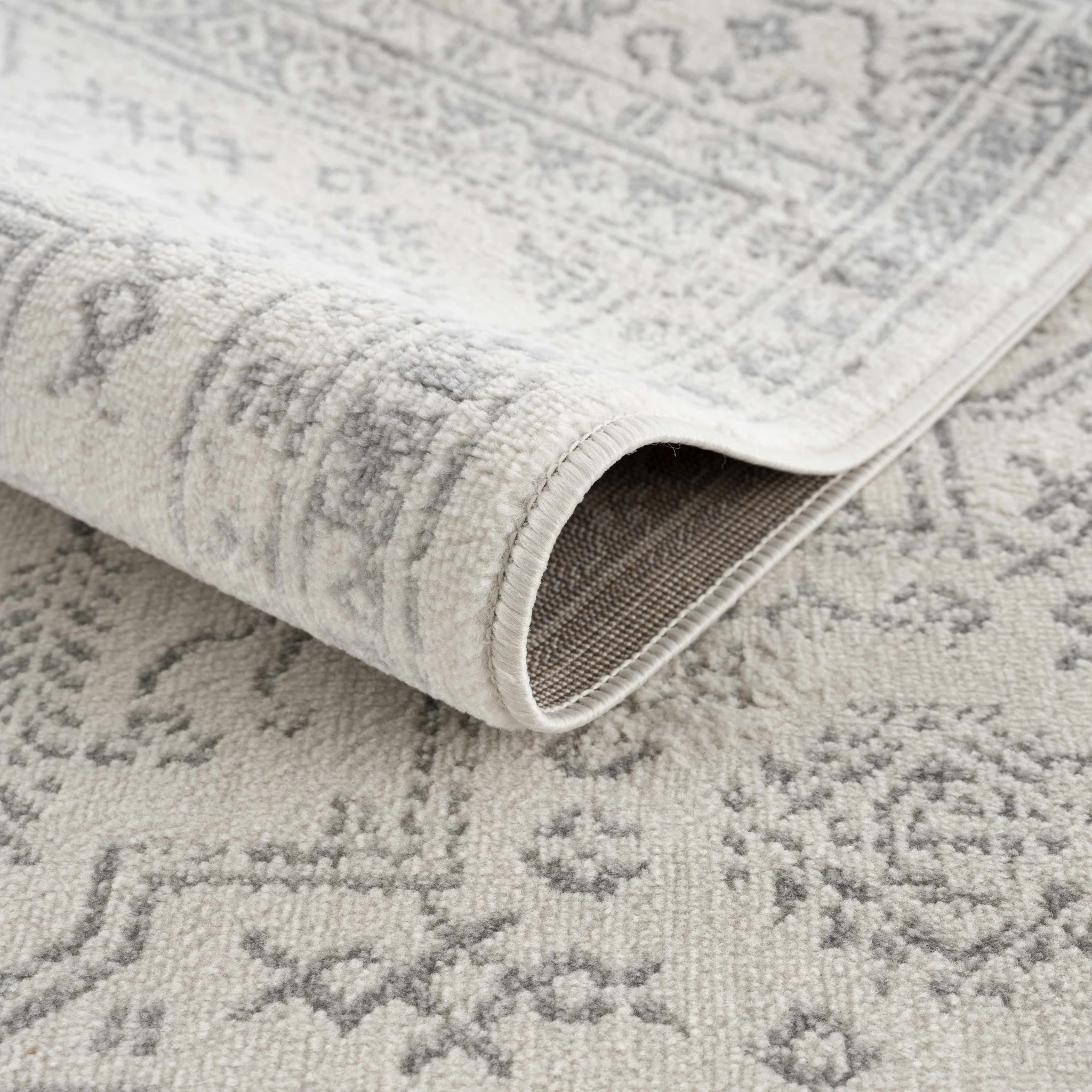 Traditional Medallion Design Contemporary Ivory and Gray Medium pile Area Rug - Image 9