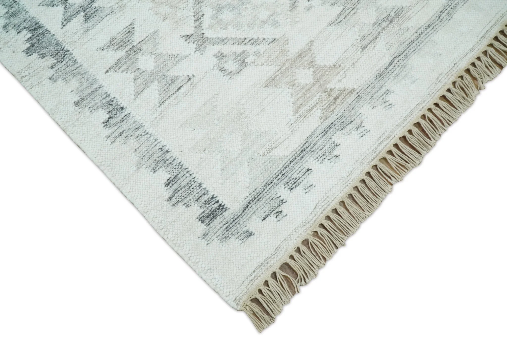 Contemporary Ivory and Gray Hand Woven Rug made with Fine Blended Wool - Image 4
