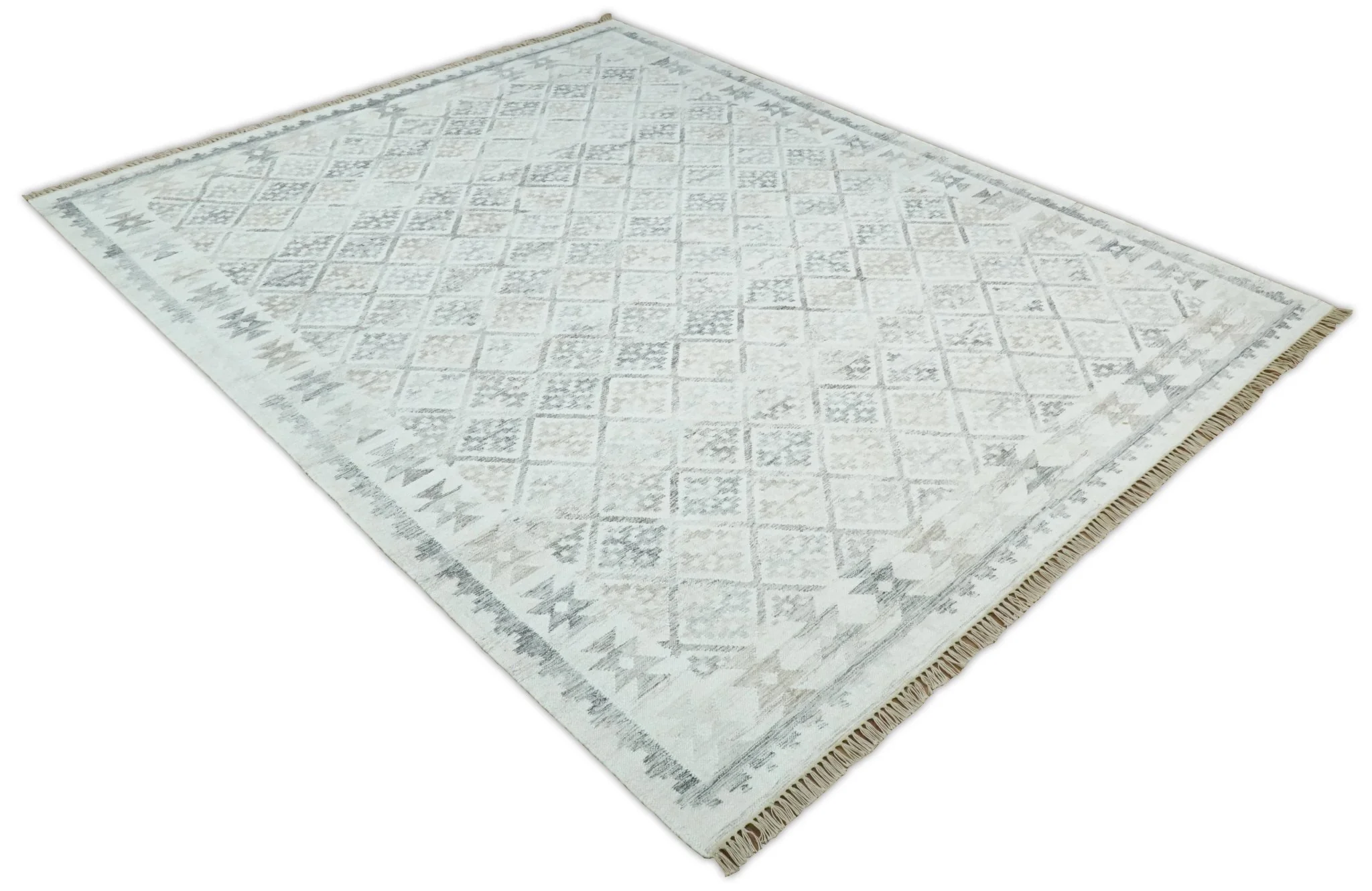 Contemporary Ivory and Gray Hand Woven Rug made with Fine Blended Wool - Image 5