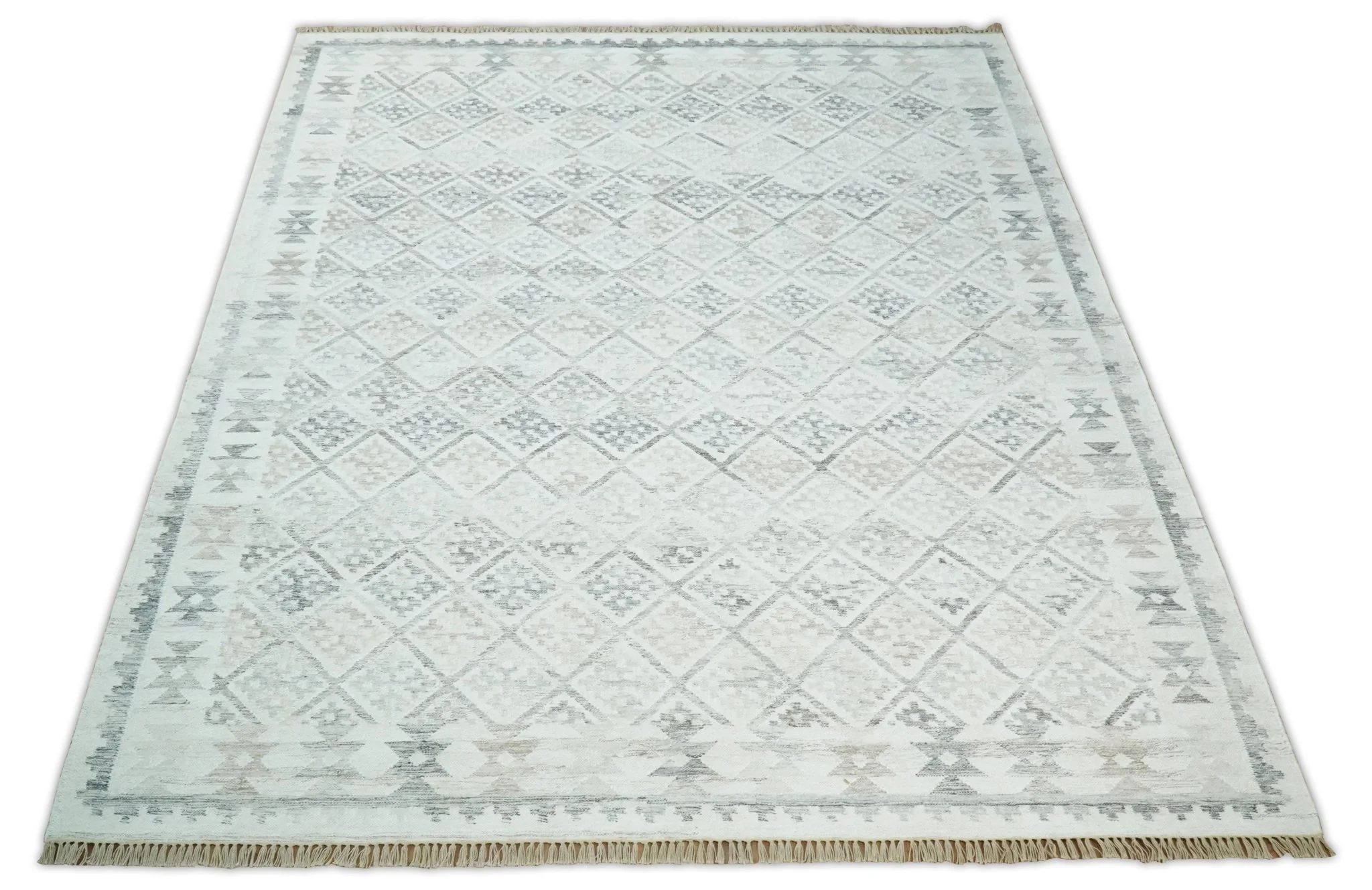 Contemporary Ivory and Gray Hand Woven Rug made with Fine Blended Wool - Image 6