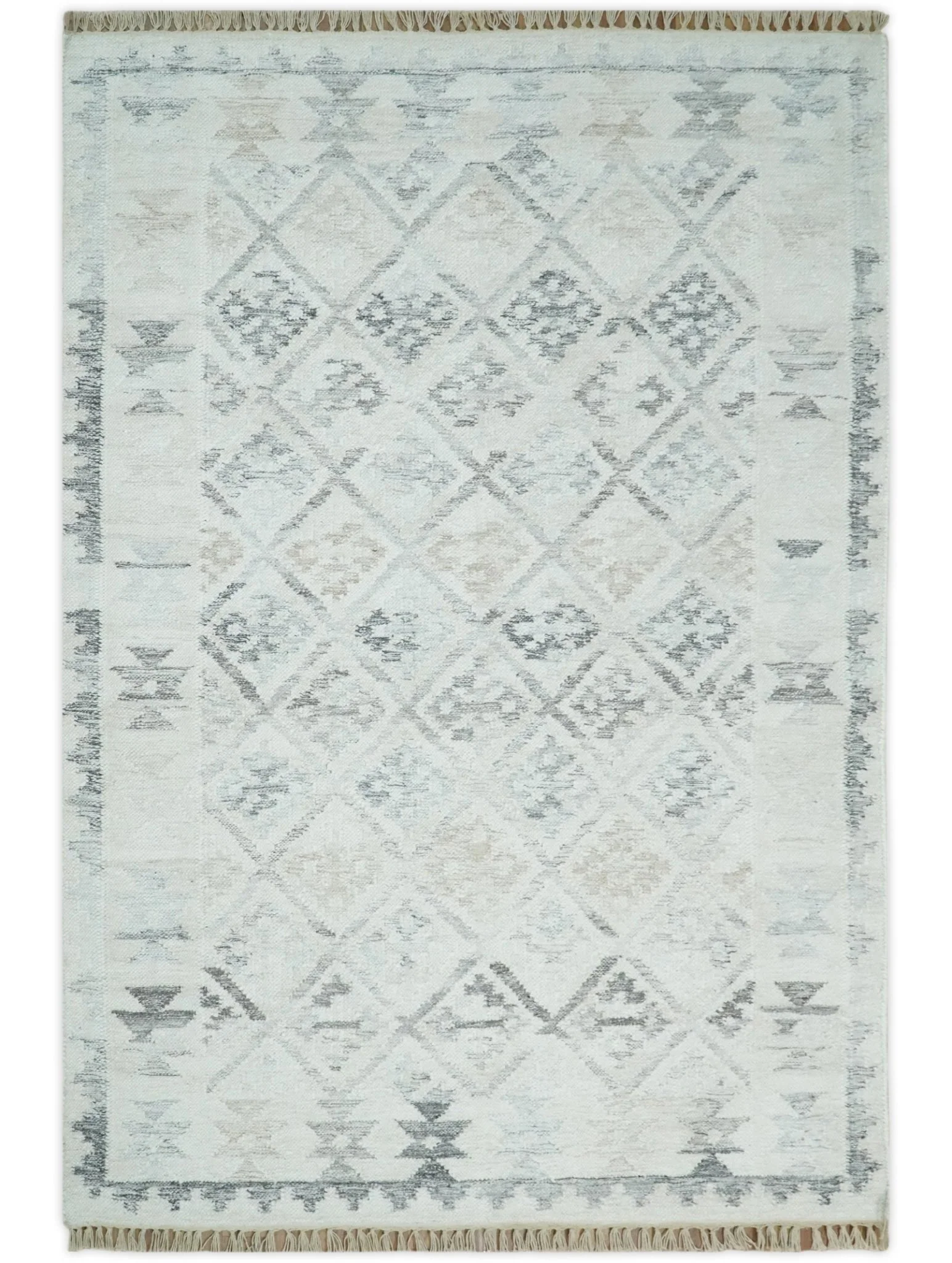 Contemporary Ivory and Gray Hand Woven Rug made with Fine Blended Wool - Image 9