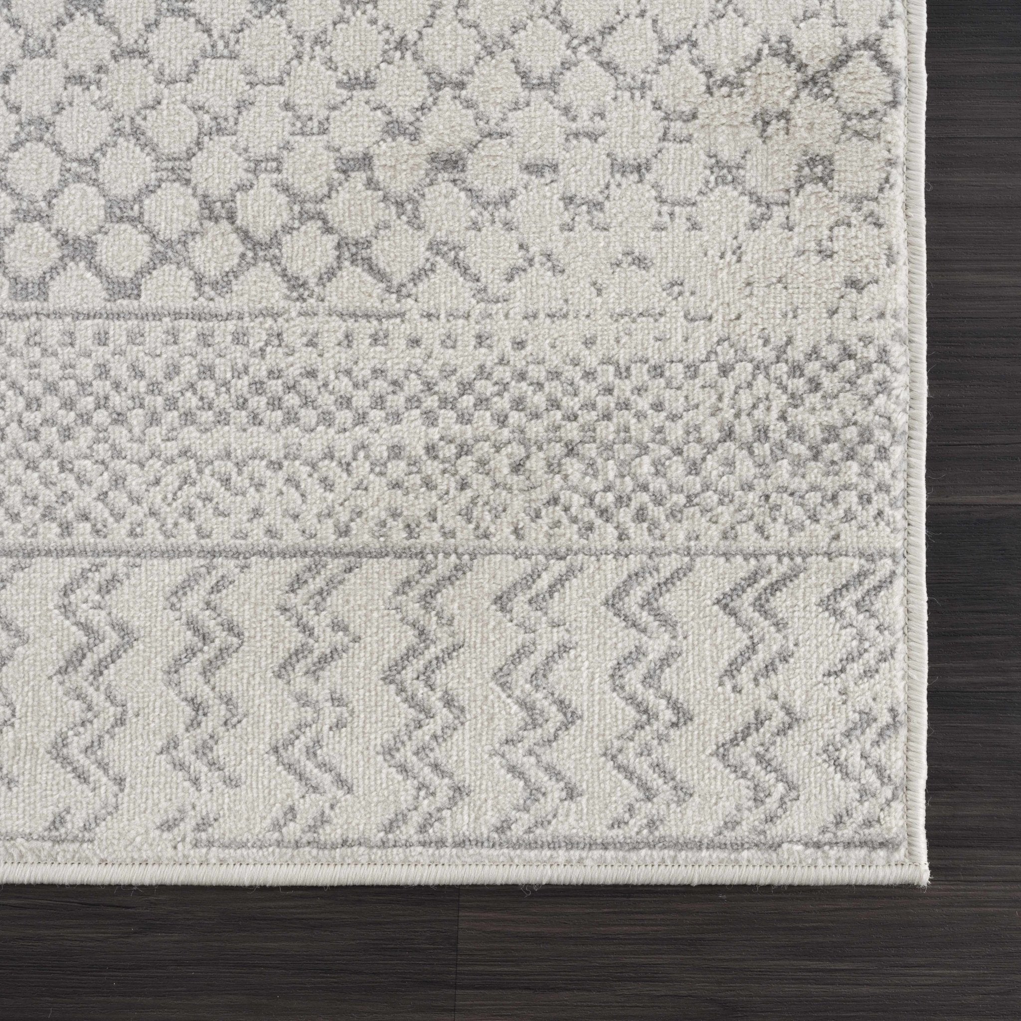 Contemporary Ivory and Gray Medium Pile Tribal Trellis Multi size Area Rug - Image 7