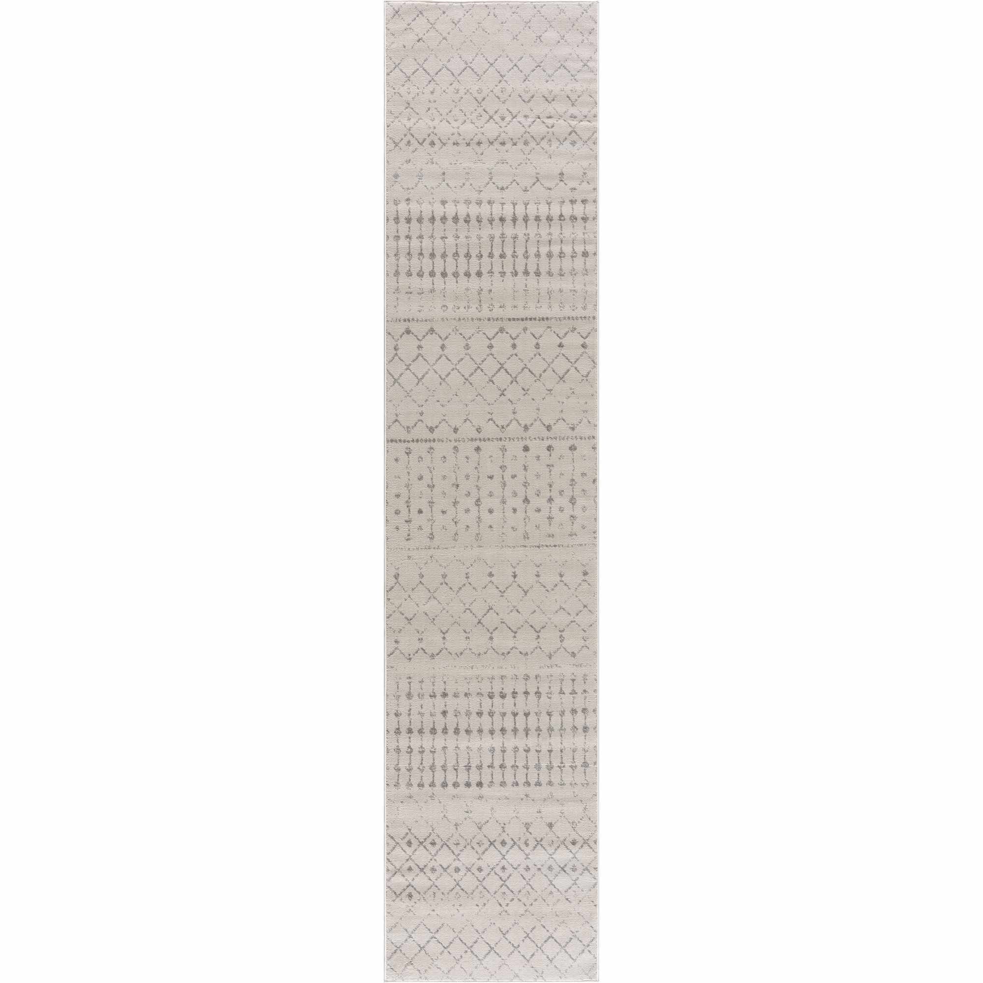 Contemporary Ivory and Gray Tribal Trellis Design Medium Pile Area Rug - Image 5