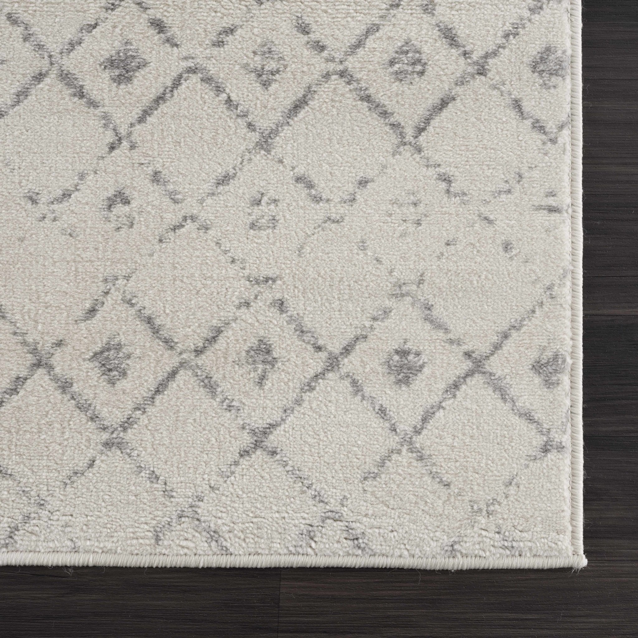 Contemporary Ivory and Gray Tribal Trellis Design Medium Pile Area Rug - Image 9