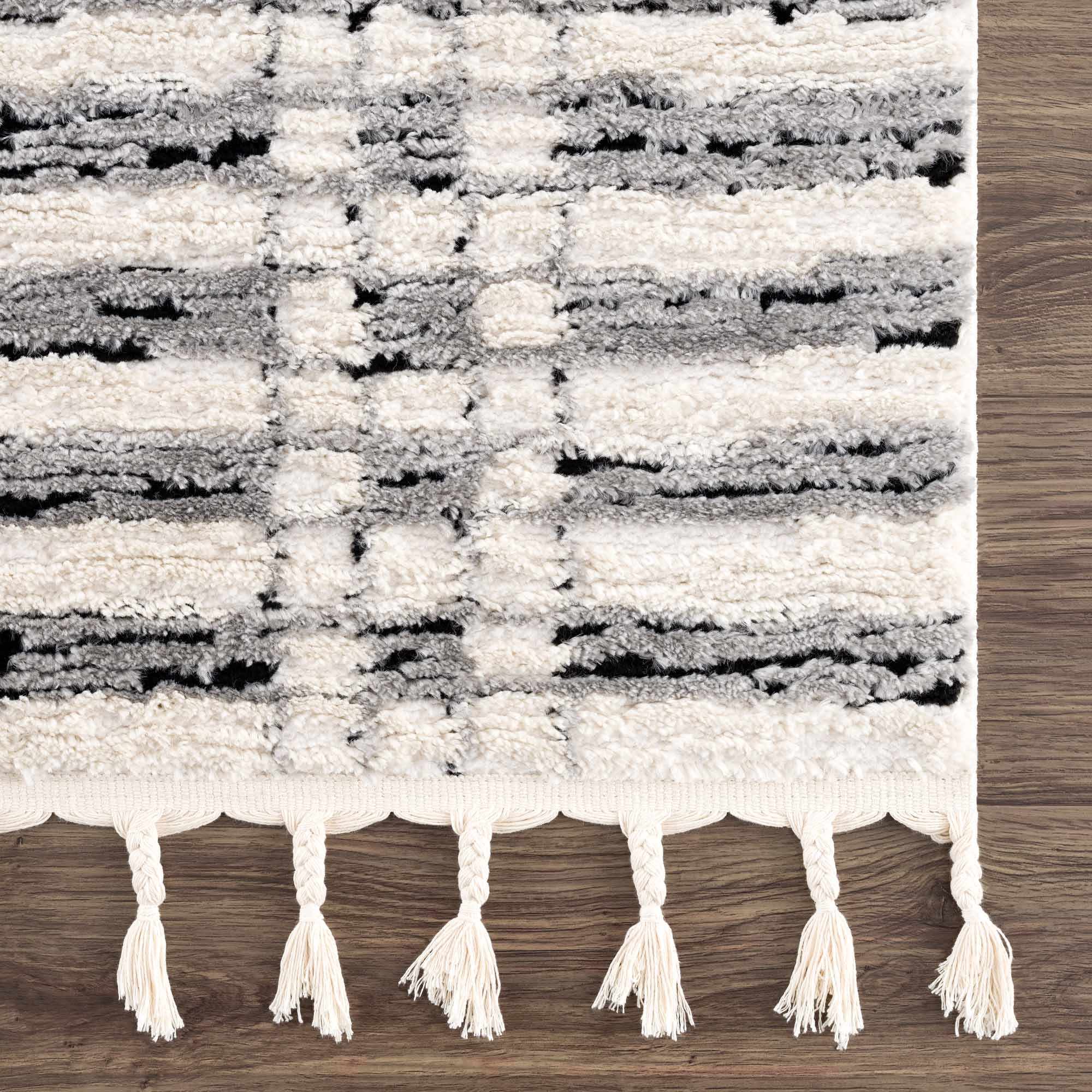 Modern Contemporary Ivory, Black and Gray High Pile Area Rug - Image 10