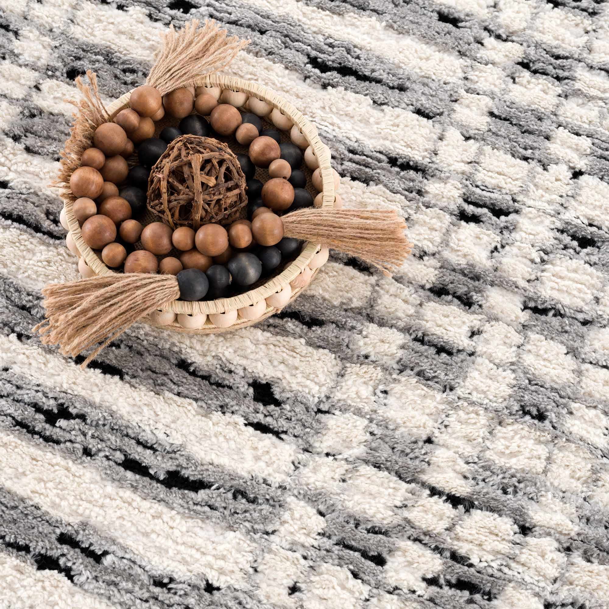 Modern Contemporary Ivory, Black and Gray High Pile Area Rug - Image 14