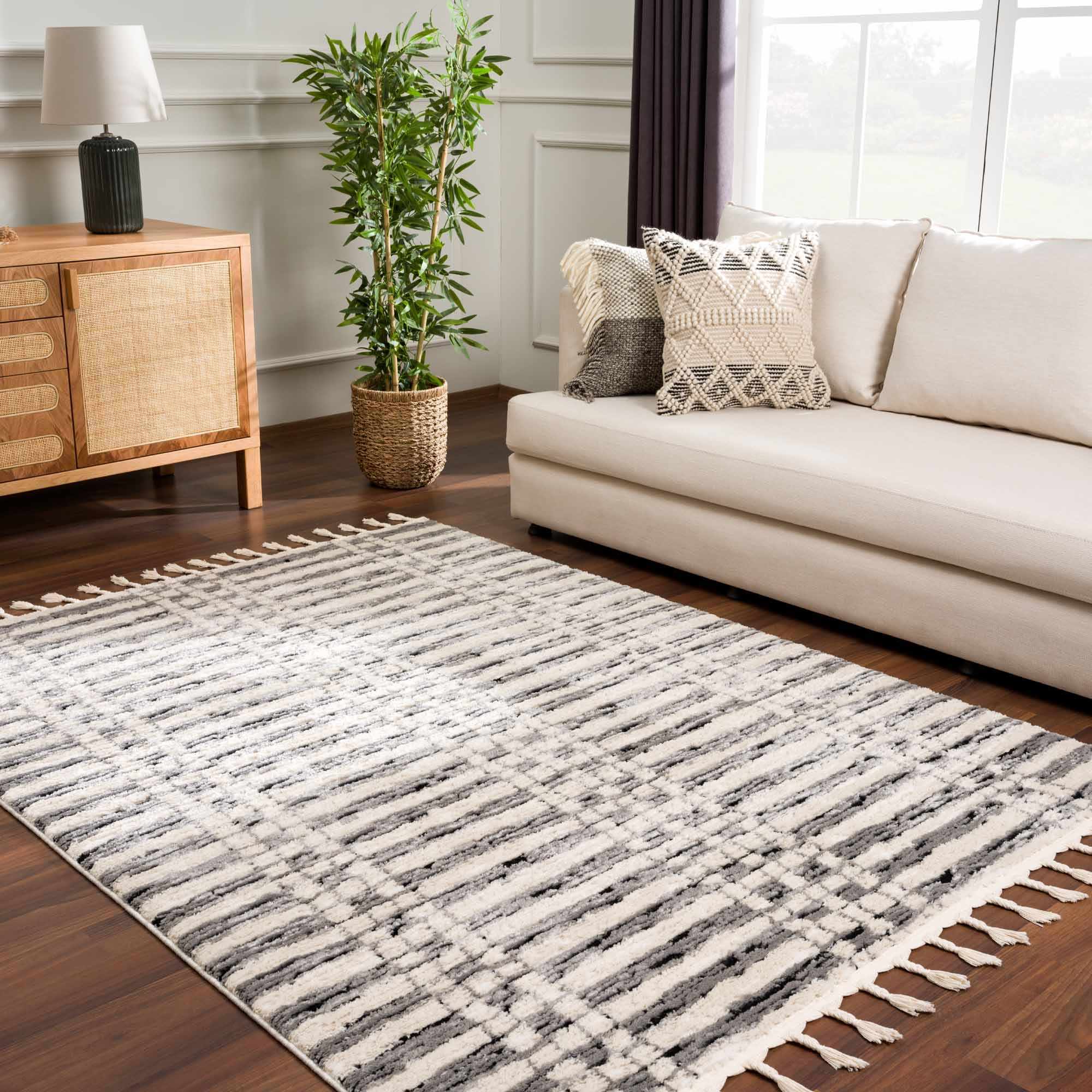 Modern Contemporary Ivory, Black and Gray High Pile Area Rug - Image 16