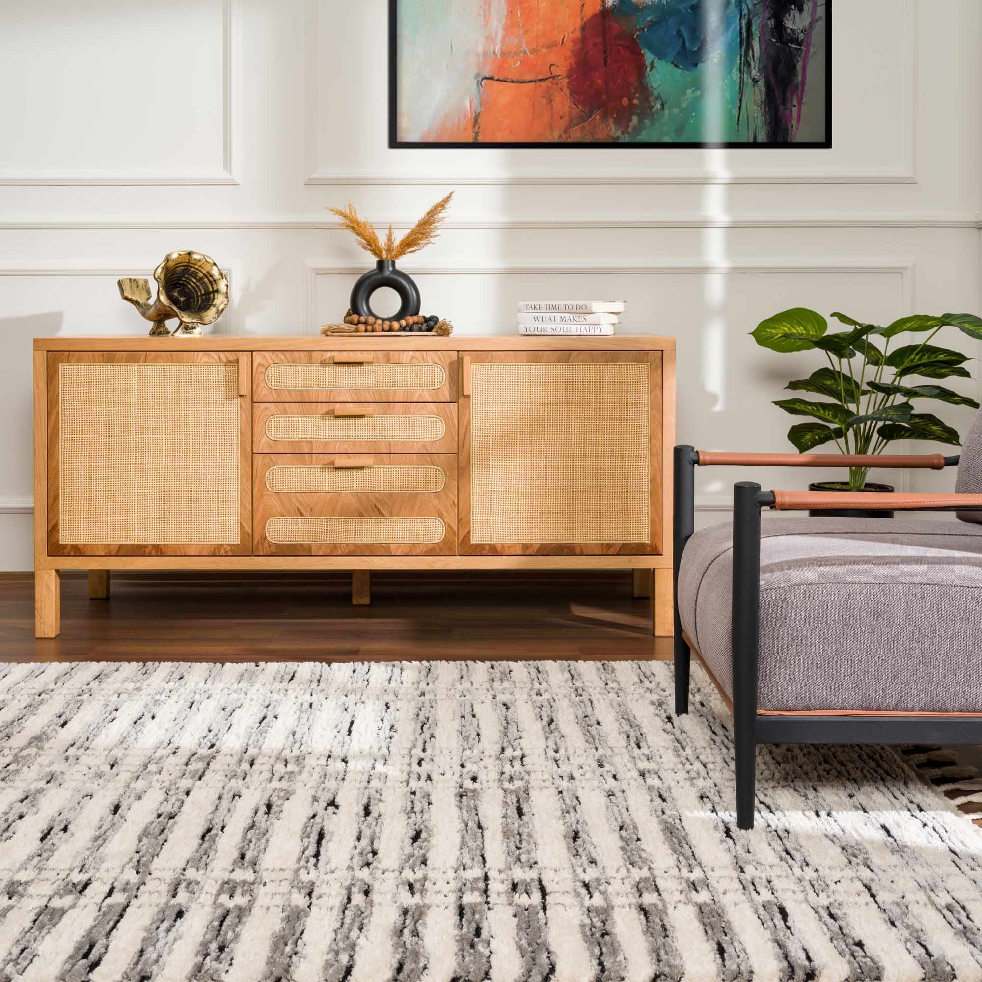 Modern Contemporary Ivory, Black and Gray High Pile Area Rug - Image 17
