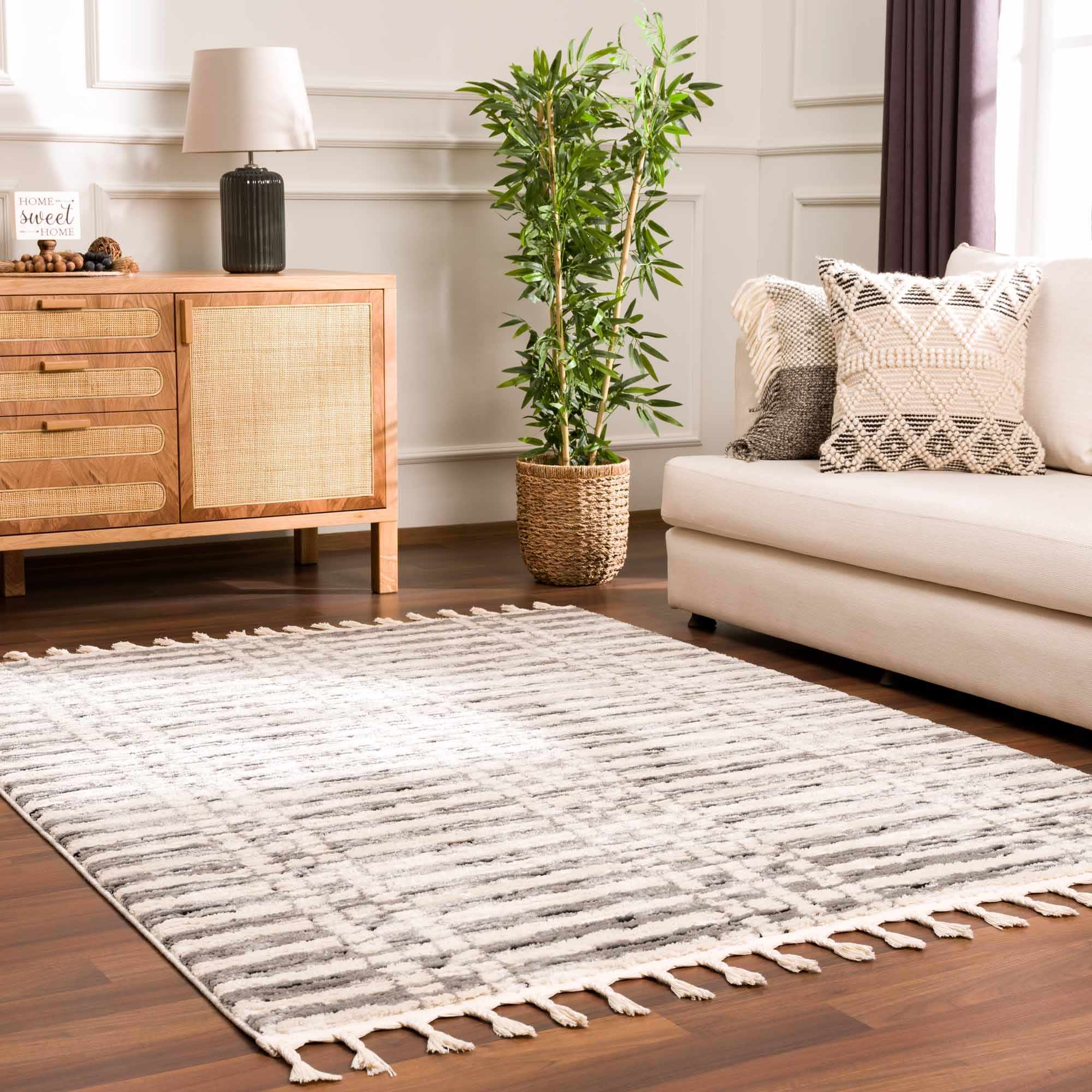Modern Contemporary Ivory, Black and Gray High Pile Area Rug - Image 2