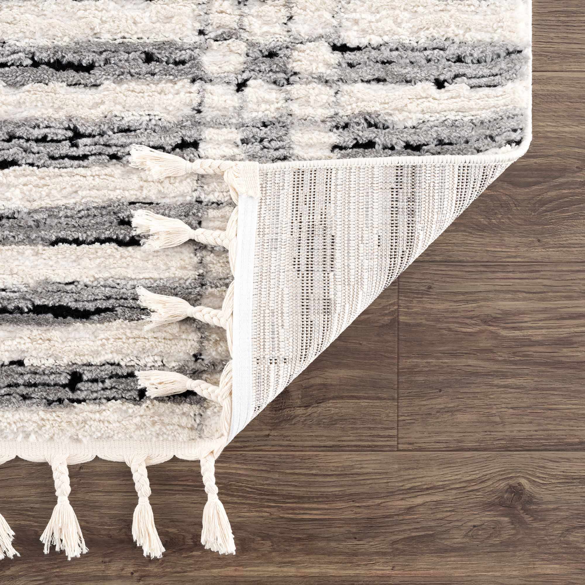 Modern Contemporary Ivory, Black and Gray High Pile Area Rug - Image 5
