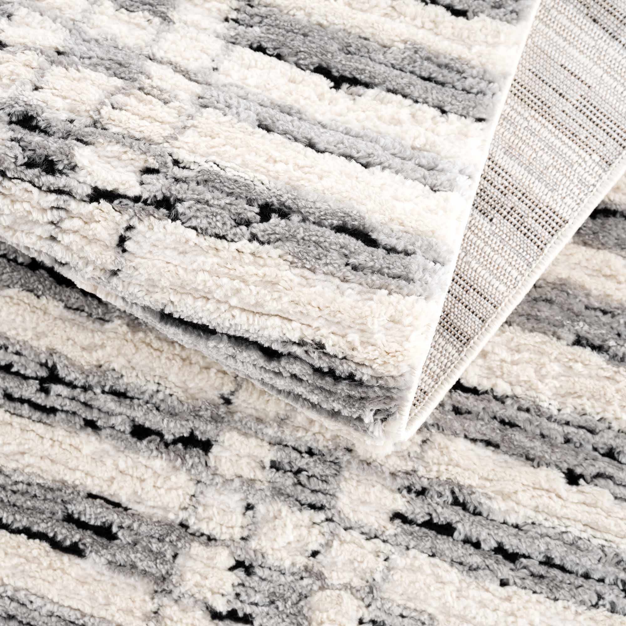 Modern Contemporary Ivory, Black and Gray High Pile Area Rug - Image 6