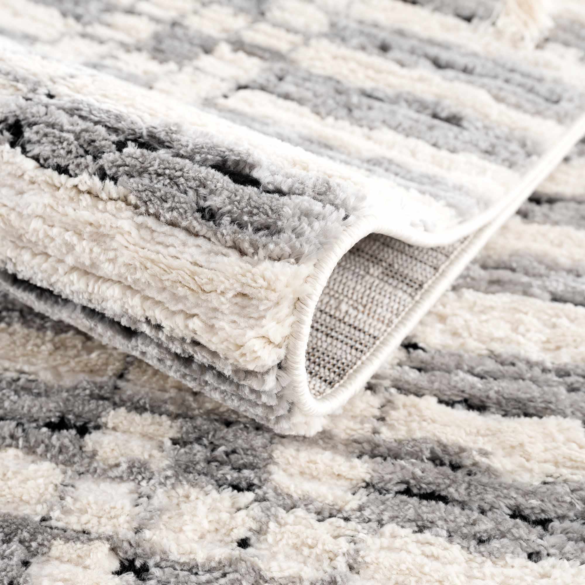 Modern Contemporary Ivory, Black and Gray High Pile Area Rug - Image 8