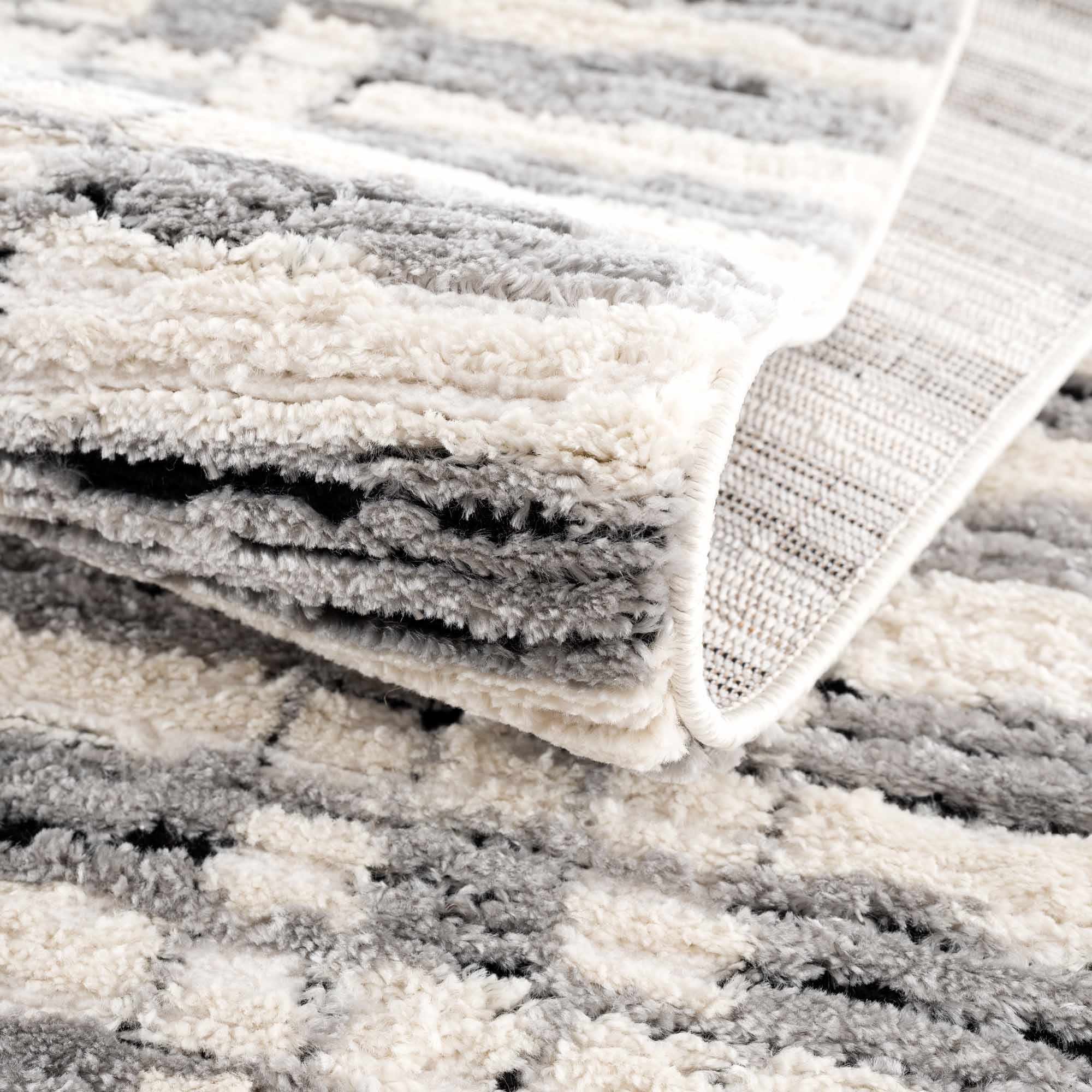 Modern Contemporary Ivory, Black and Gray High Pile Area Rug - Image 9