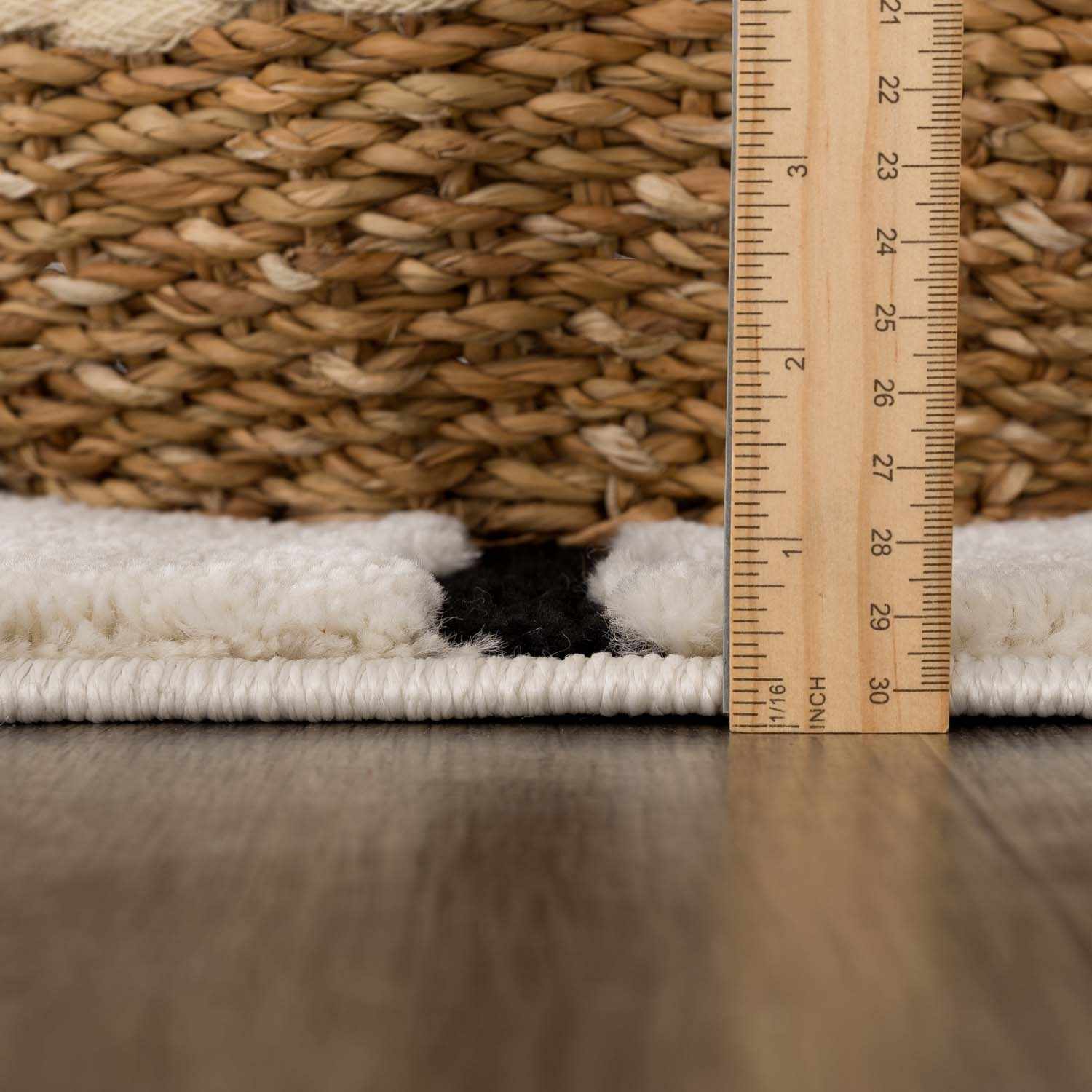 Modern Contemporary Ivory and Black Checked Texture High Pile Machine Woven Area Rug - Image 10
