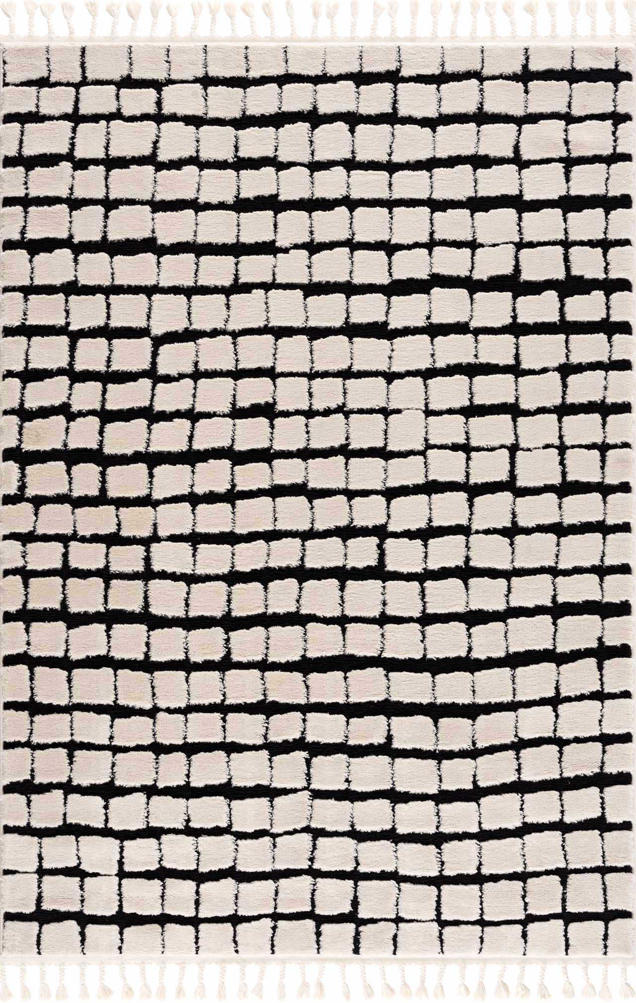 Modern Contemporary Ivory and Black Checked Texture High Pile Machine Woven Area Rug - Image 2