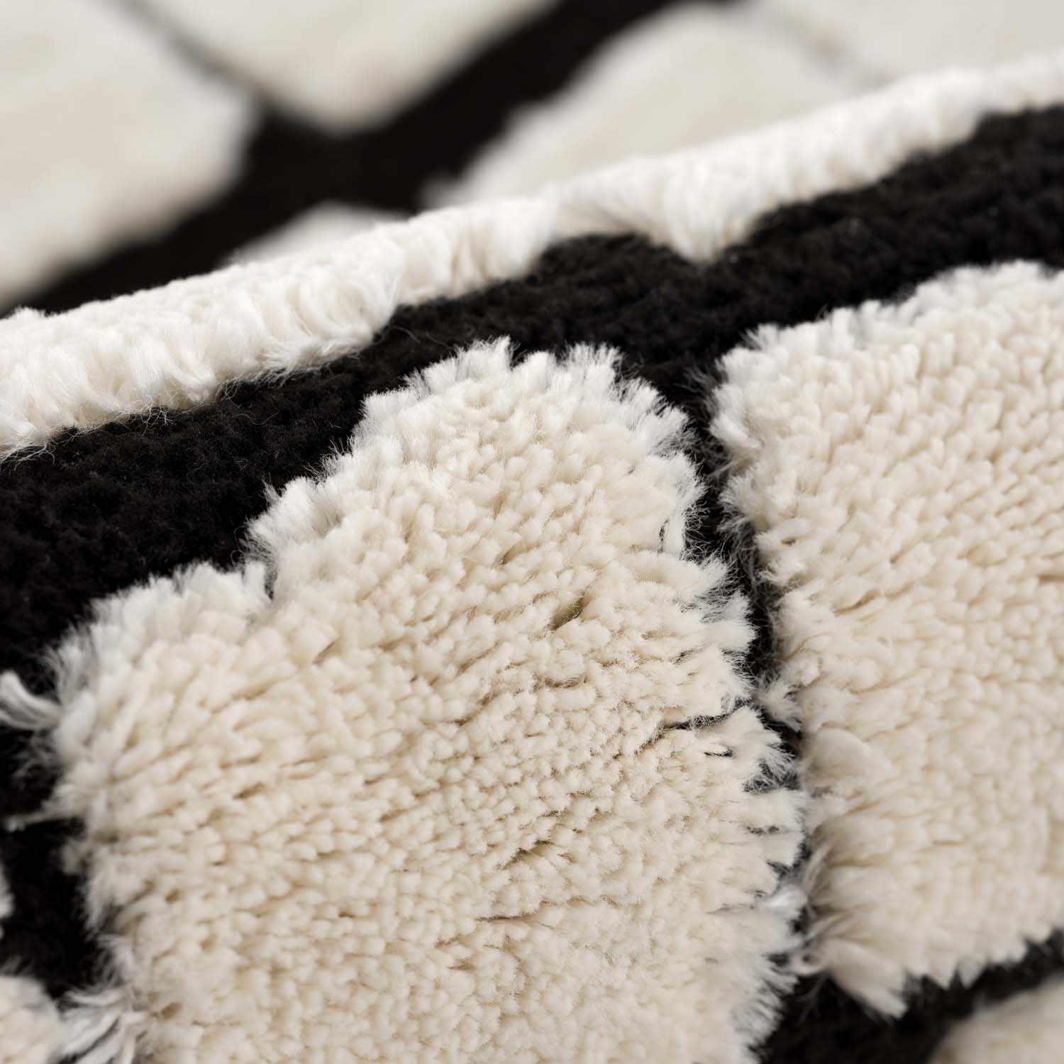 Modern Contemporary Ivory and Black Checked Texture High Pile Machine Woven Area Rug - Image 8