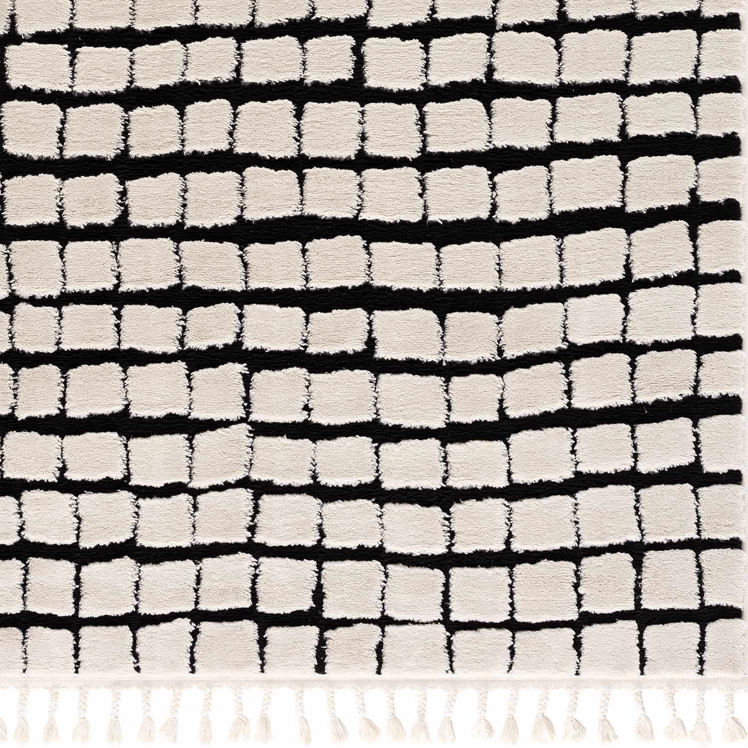 Modern Contemporary Ivory and Black Checked Texture High Pile Machine Woven Area Rug - Image 9