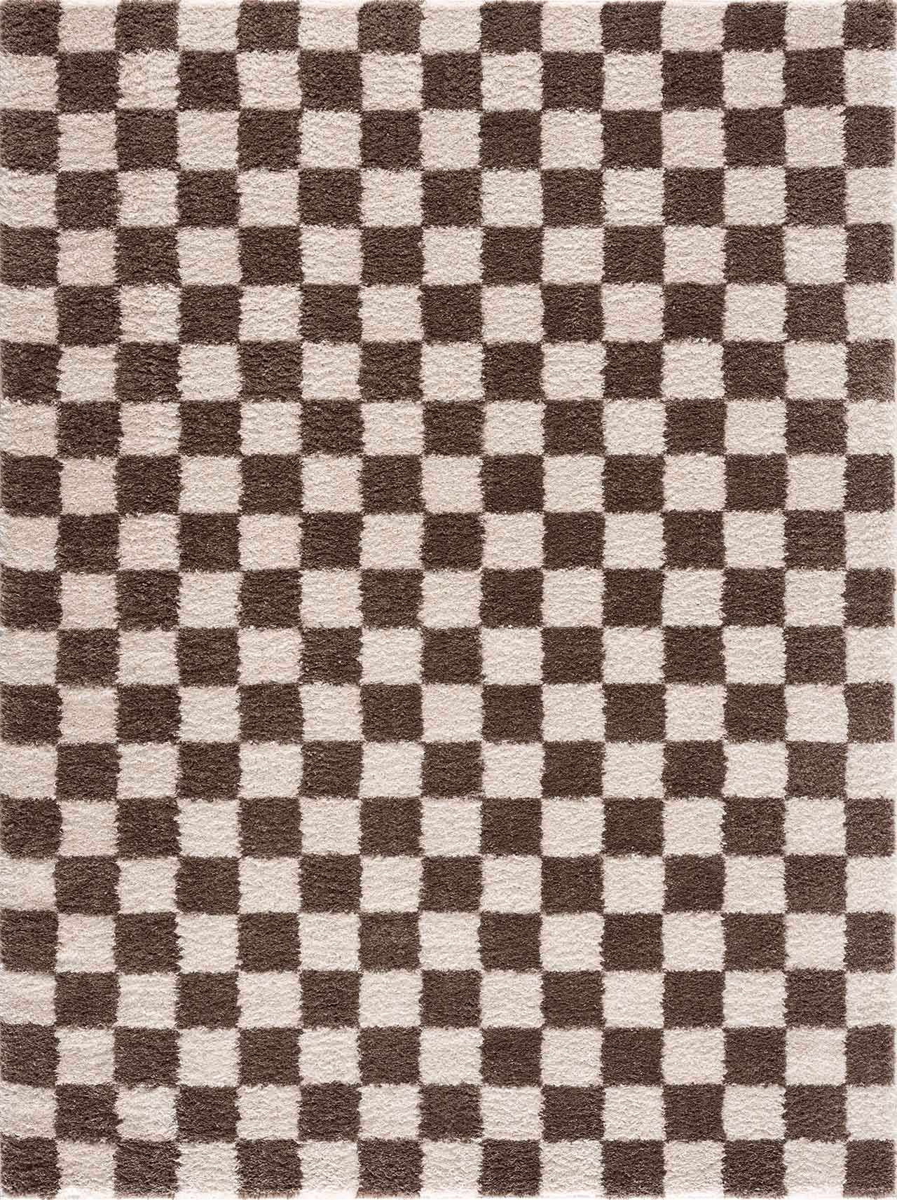Modern Contemporary Ivory and Brown Checkered Texture Machine Woven Area Rug - Image 2