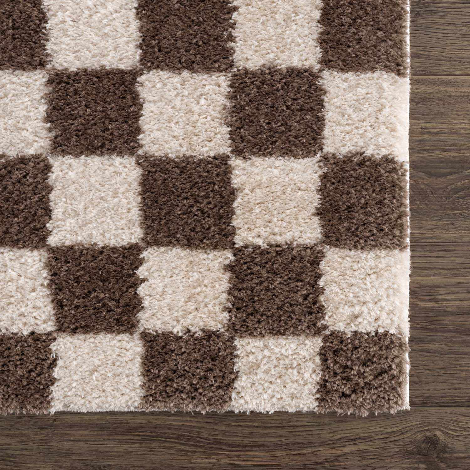 Modern Contemporary Ivory and Brown Checkered Texture Machine Woven Area Rug - Image 4
