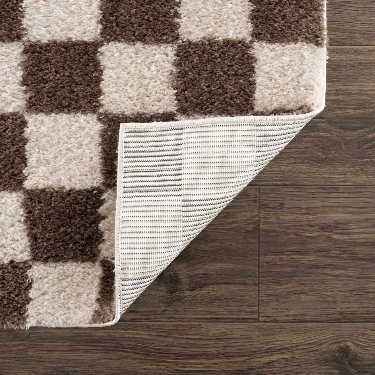 Modern Contemporary Ivory and Brown Checkered Texture Machine Woven Area Rug - Image 5