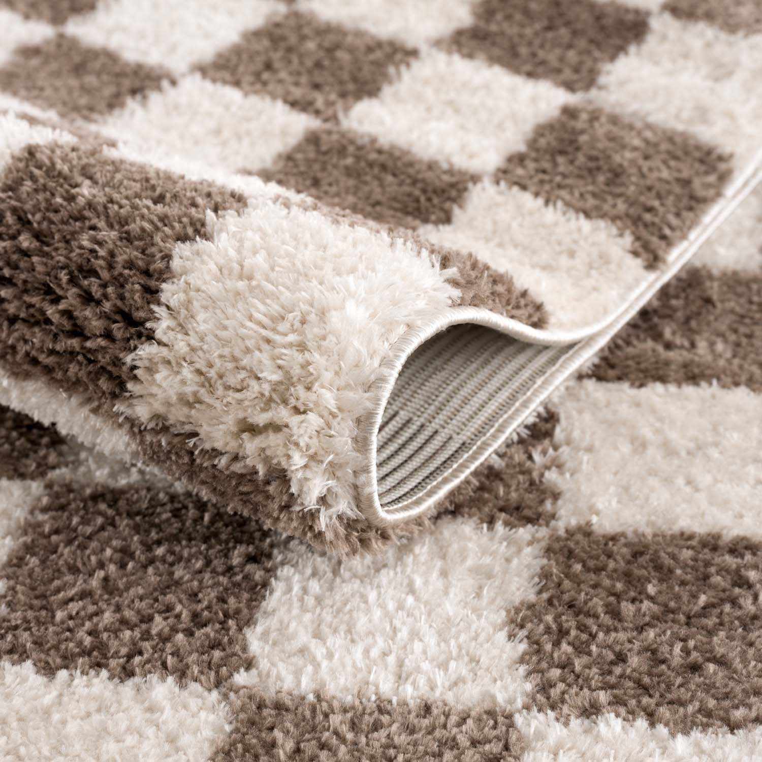 Modern Contemporary Ivory and Brown Checkered Texture Machine Woven Area Rug - Image 7