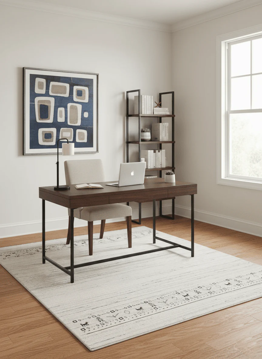 Contemporary Ivory Design Hand Loomed Wool Rug - Image 2