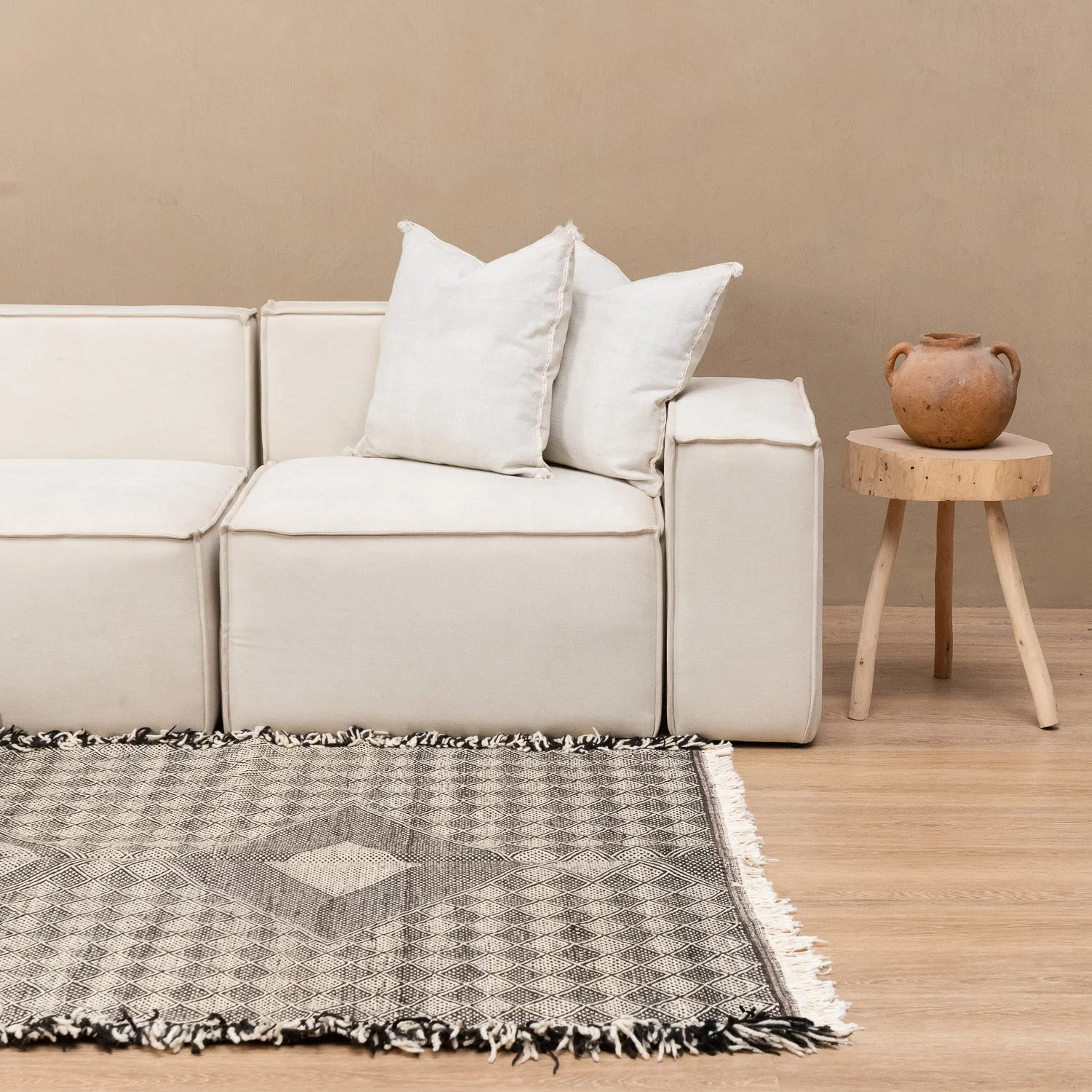Contemporary Moroccan Black And White Hand Knotted 5x8 Wool Rug - Image 2