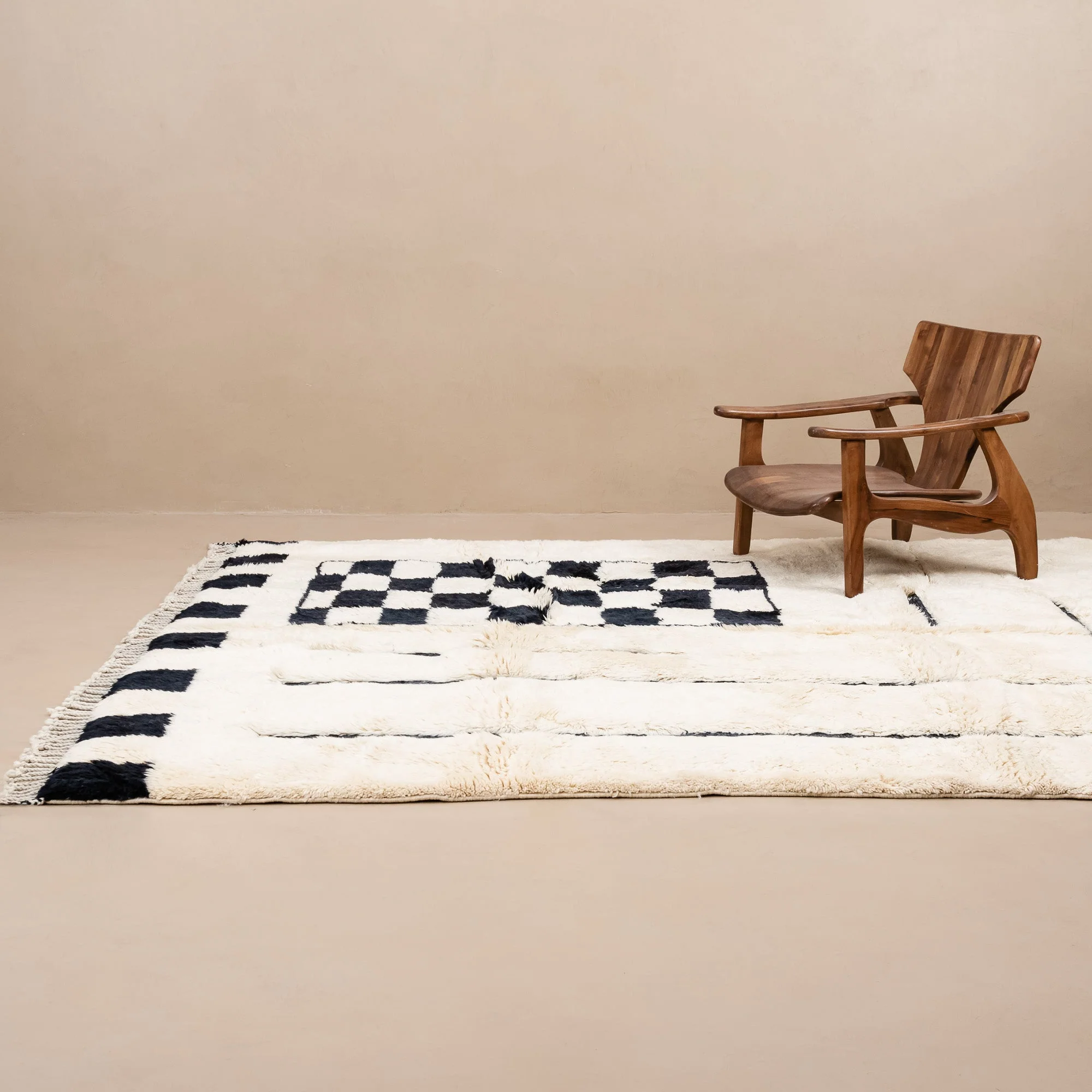 Contemporary Moroccan Black And White Hand Knotted 8x10 Wool Rug - Image 2