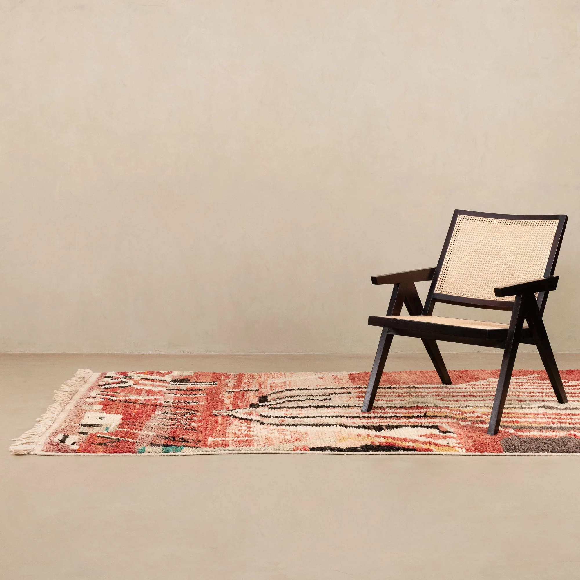 Contemporary Moroccan Red And Beige Hand Knotted 5x9 Wool Rug - Image 2