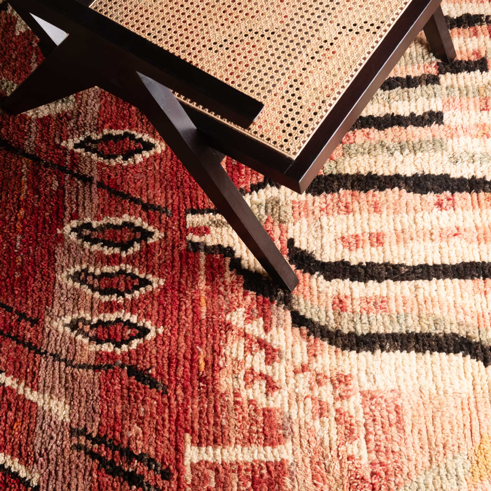 Contemporary Moroccan Red And Beige Hand Knotted 5x9 Wool Rug - Image 6