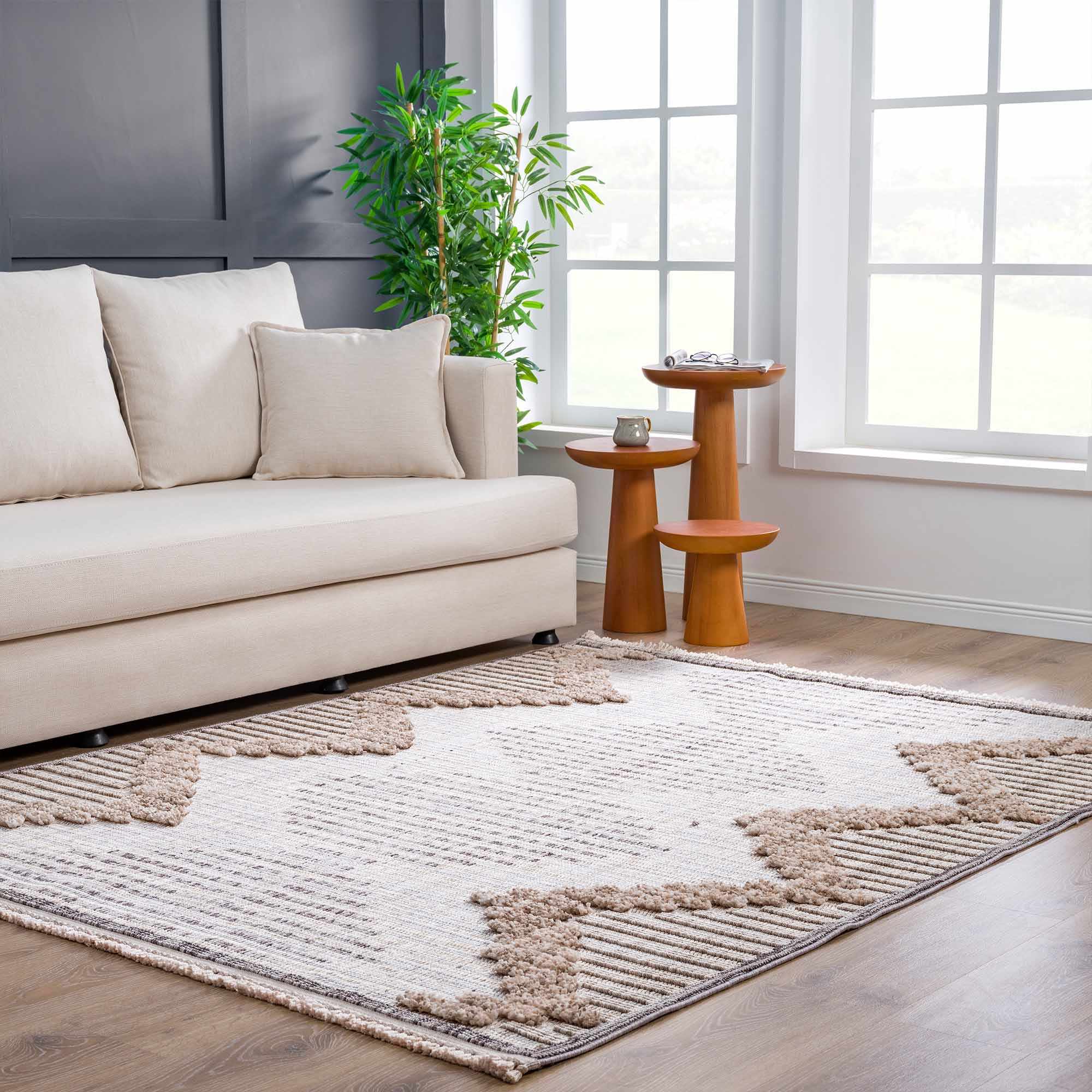 Contemporary Peach, Camel and Dark Purple Tribal Design Area Rug - Image 15