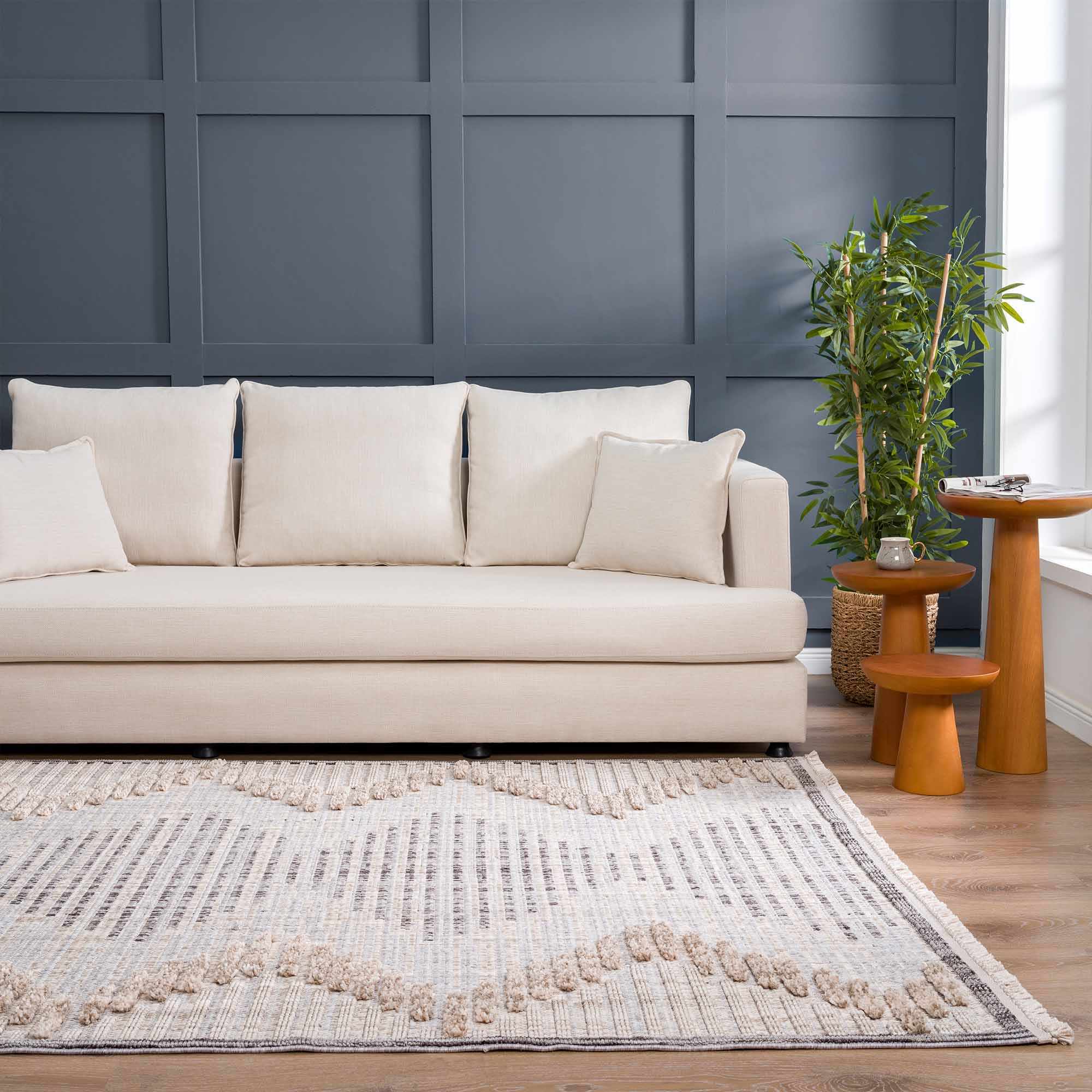 Contemporary Peach, Camel and Dark Purple Tribal Design Area Rug - Image 16