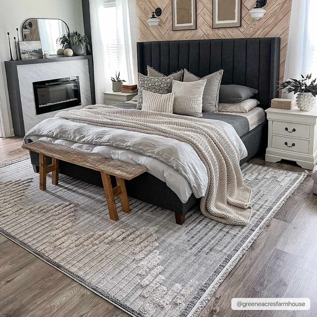 Contemporary Peach, Camel and Dark Purple Tribal Design Area Rug - Image 2