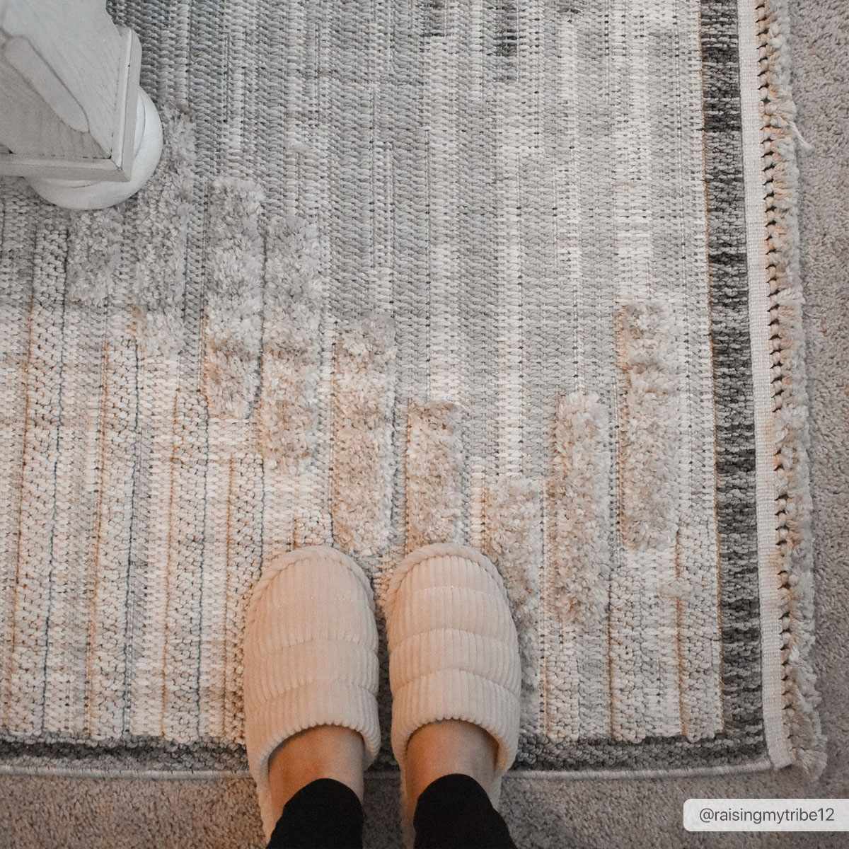 Contemporary Peach, Camel and Dark Purple Tribal Design Area Rug - Image 3