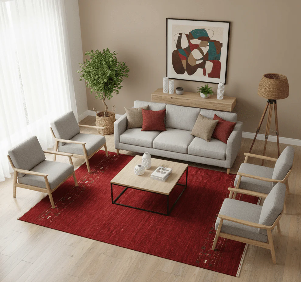 Contemporary Red Hand Loomed Wool Area Rug - Image 2