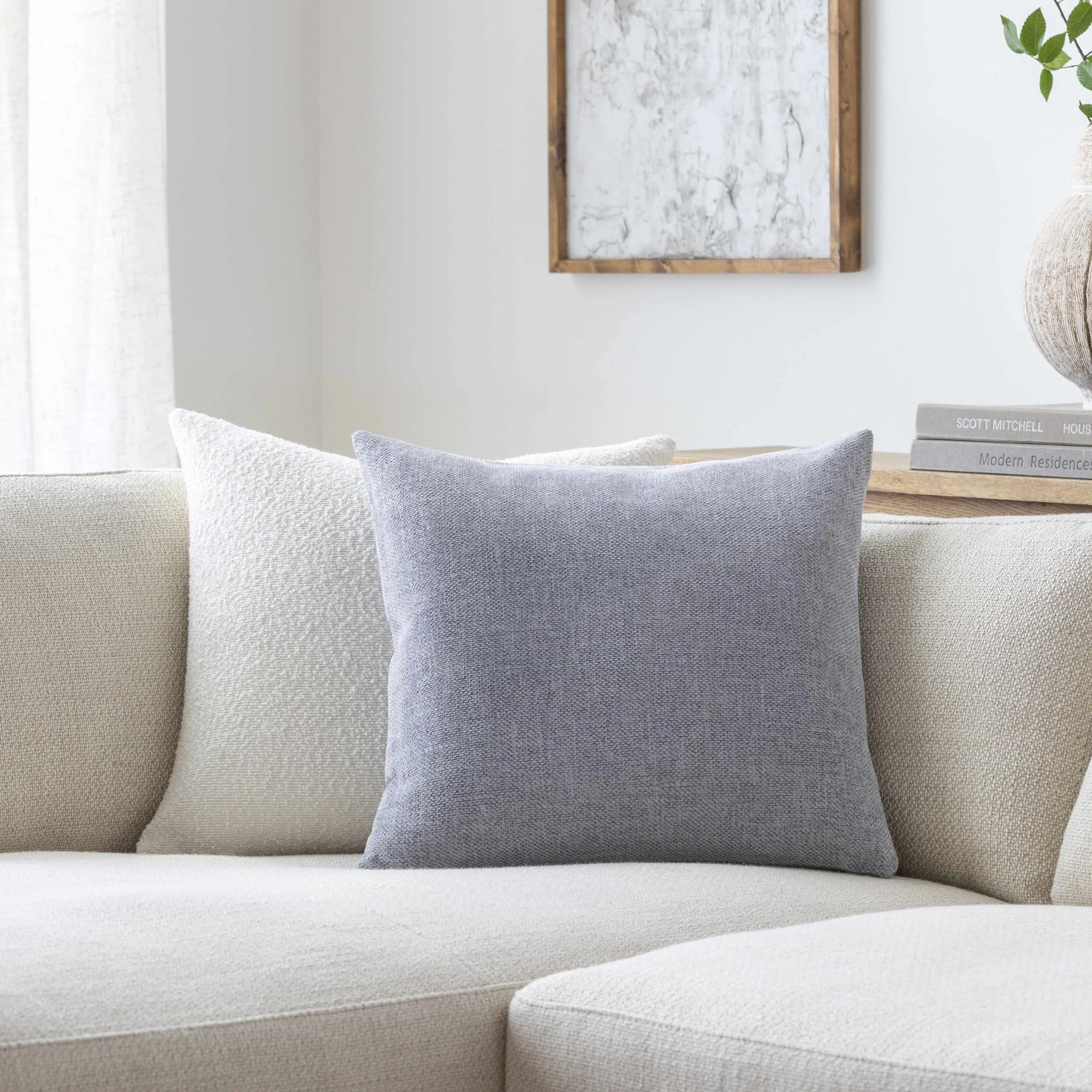 Natural Linen look Contemporary Silver Textured Square Throw Pillow - Image 5
