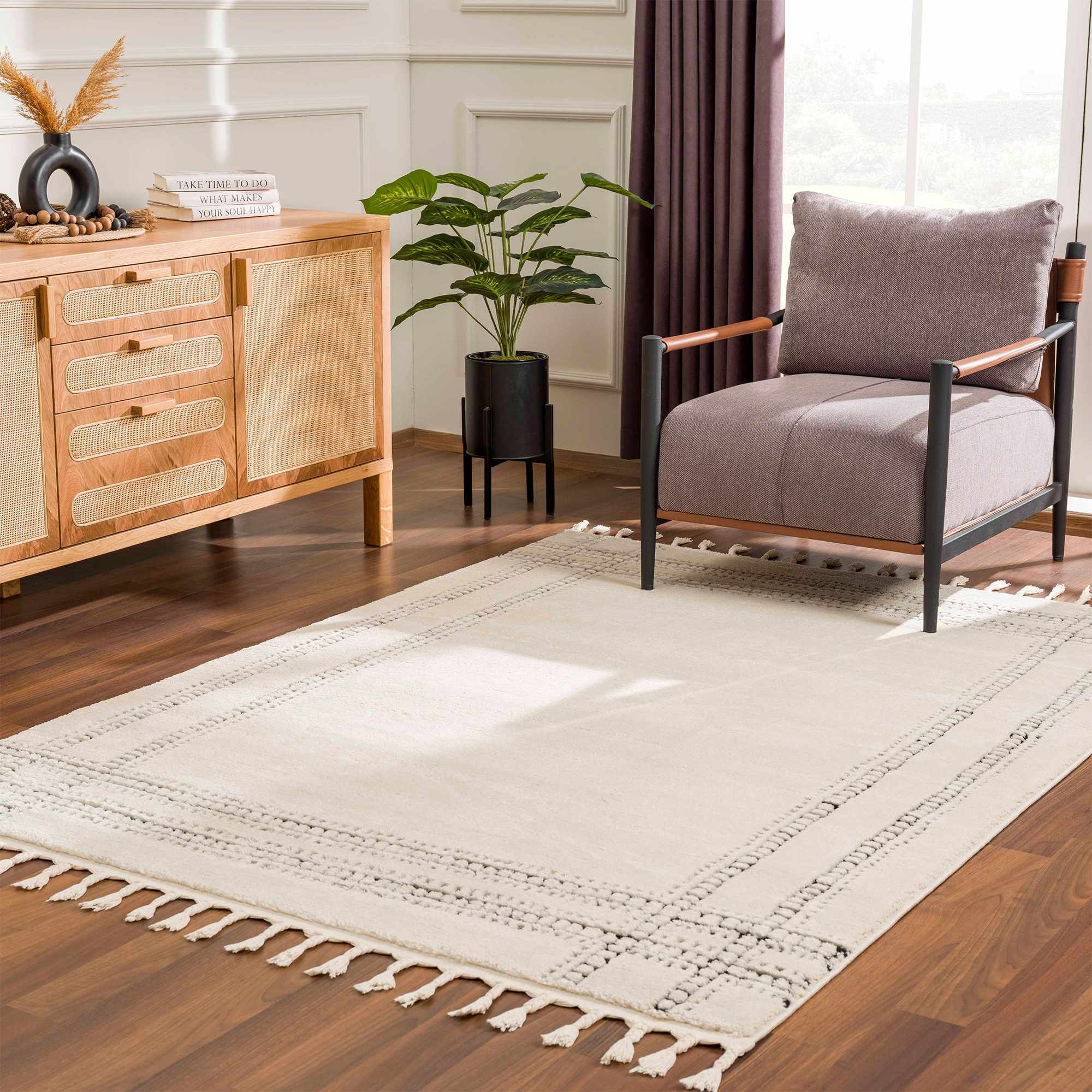 Modern Contemporary Solid Beige and Black High pile Multi Size  Area Rug - Image 16