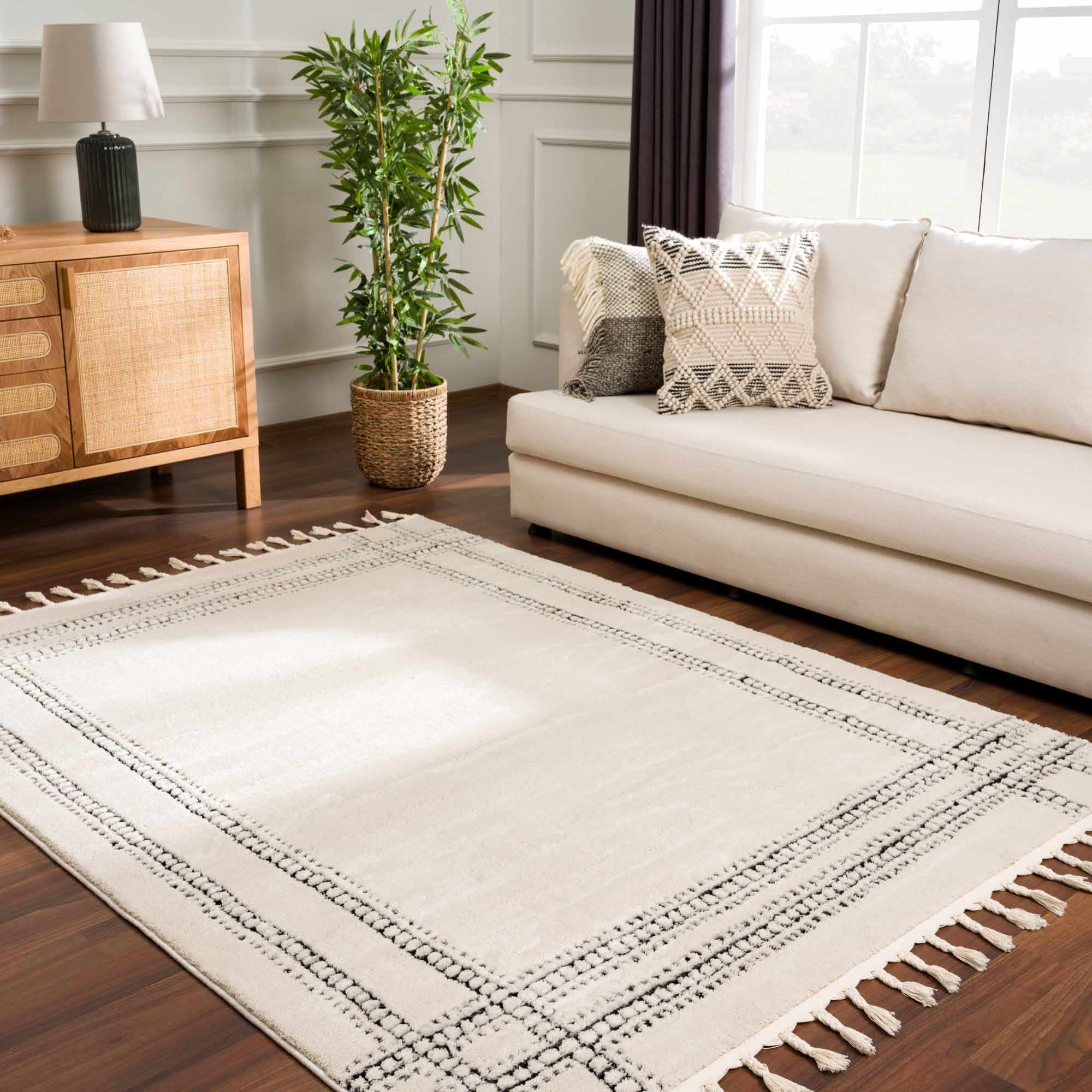 Modern Contemporary Solid Beige and Black High pile Multi Size  Area Rug - Image 17