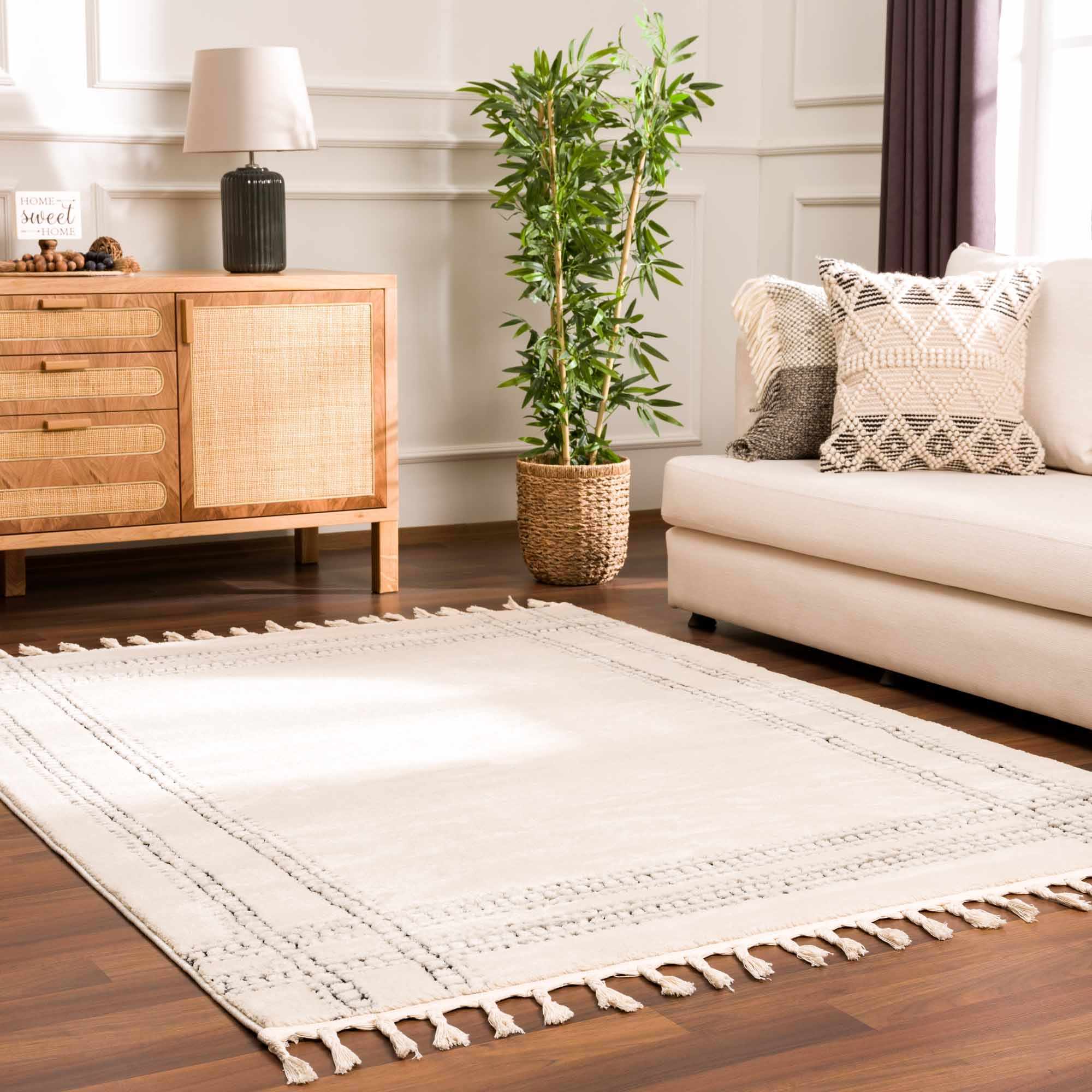 Modern Contemporary Solid Beige and Black High pile Multi Size  Area Rug - Image 3