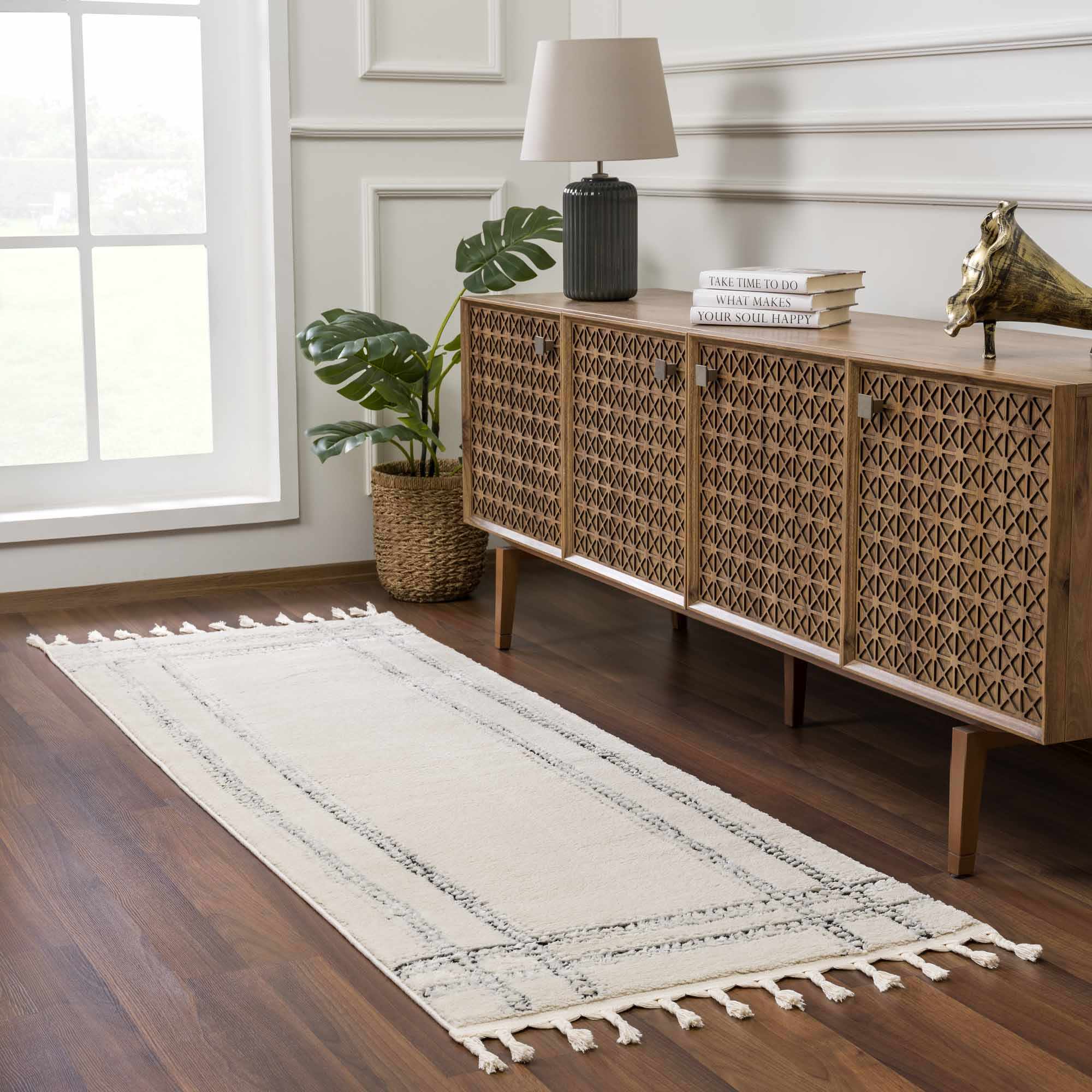 Modern Contemporary Solid Beige and Black High pile Multi Size  Area Rug - Image 4