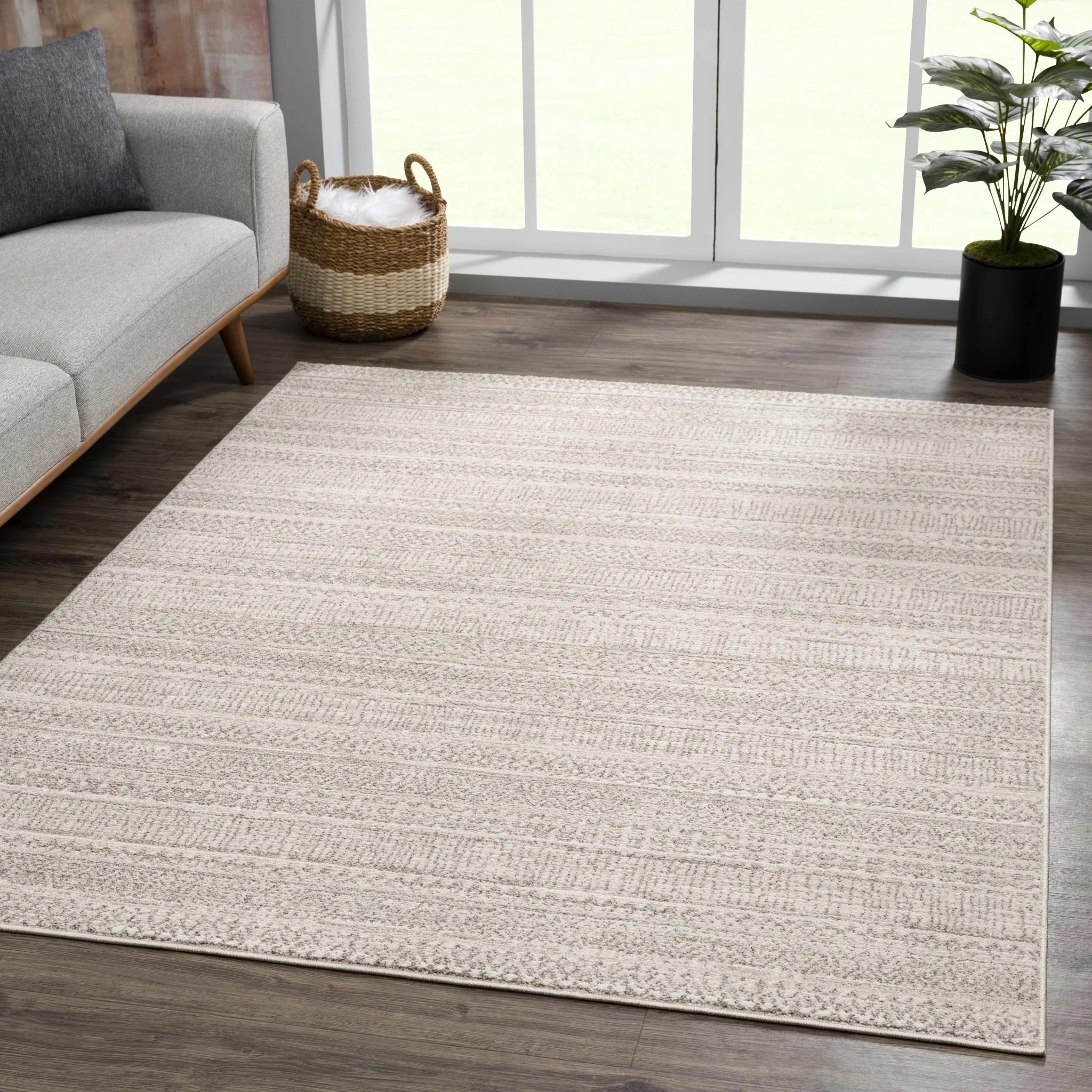 Contemporary solid Beige and Gray High Pile Area Rug - Image 13